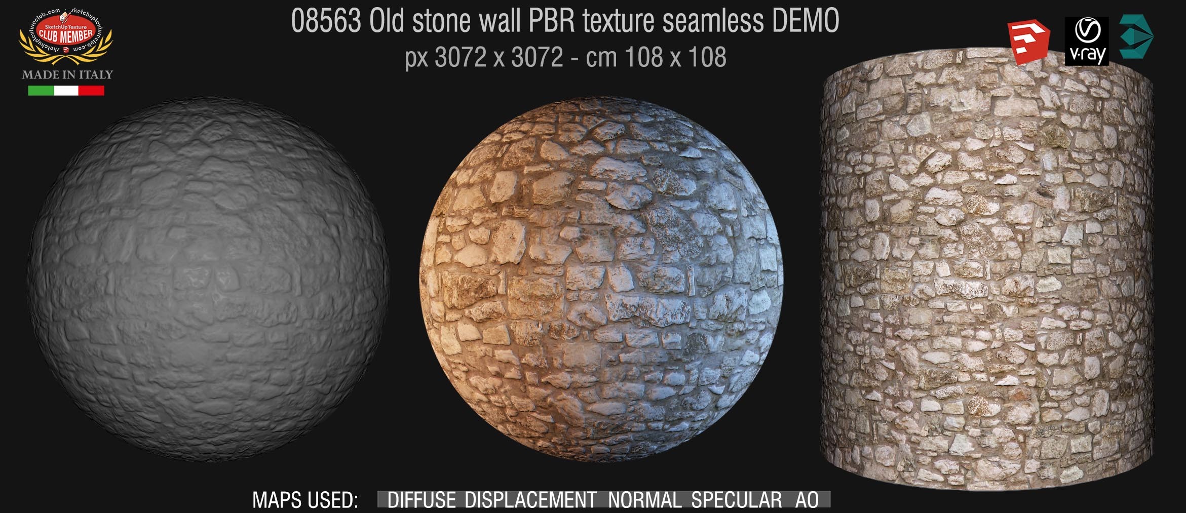 08563 Old stone wall PBR texture seamless DEMO