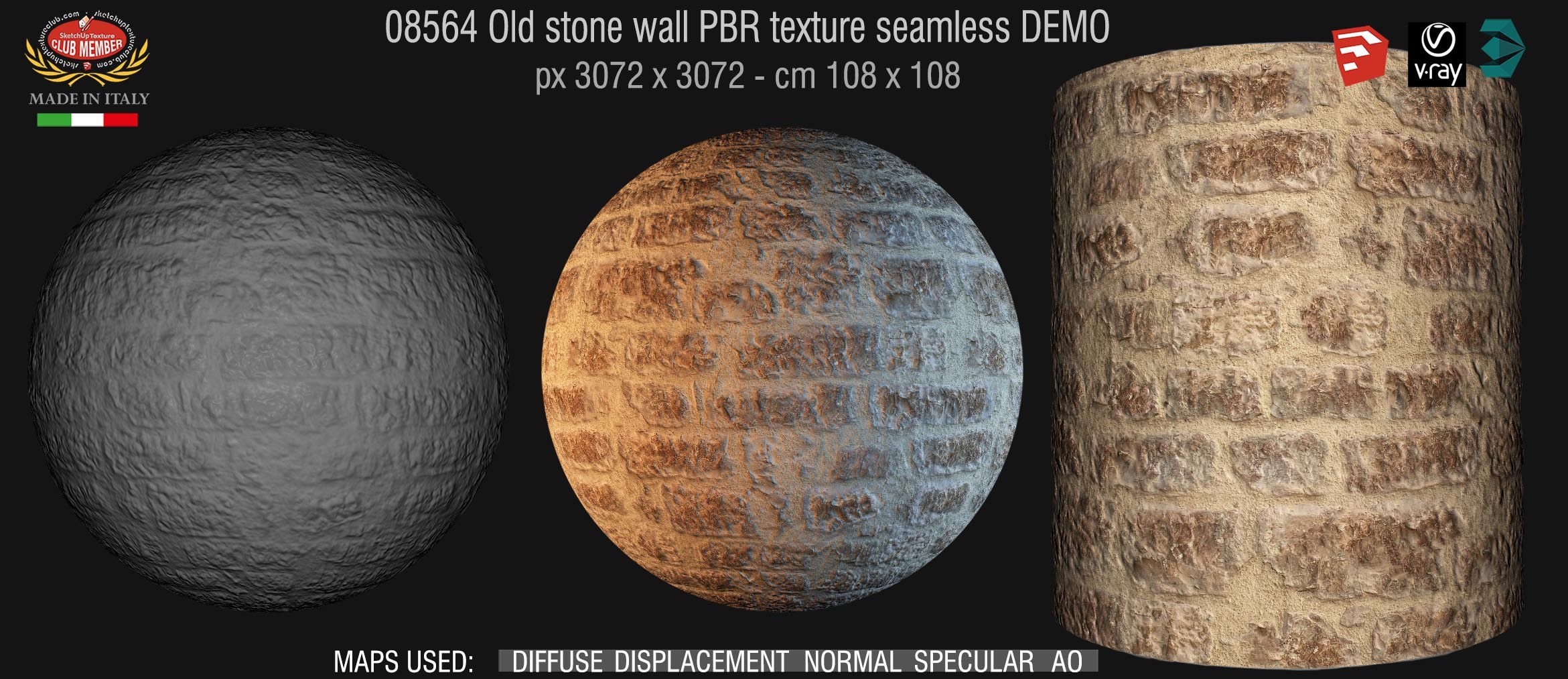 08564 Old stone wall PBR texture seamless DEMO