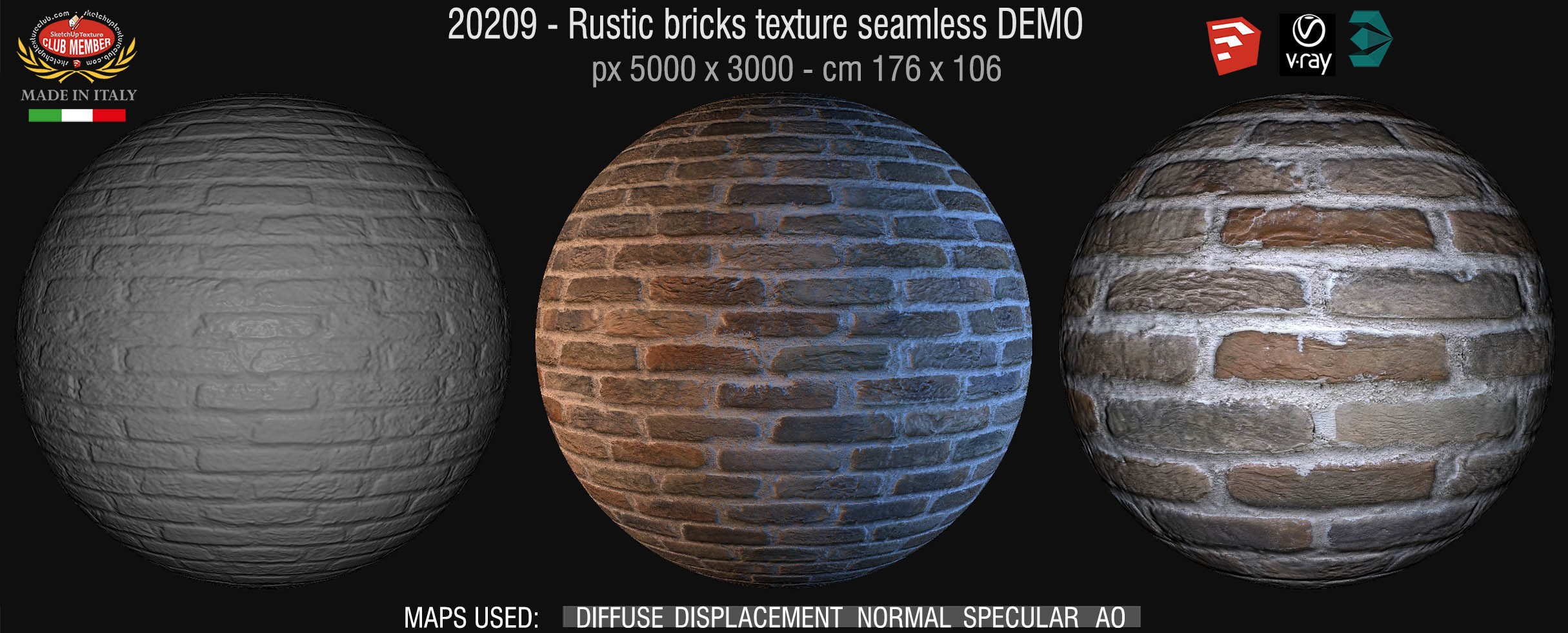 20209 Rustic bricks texture seamless + maps DEMO