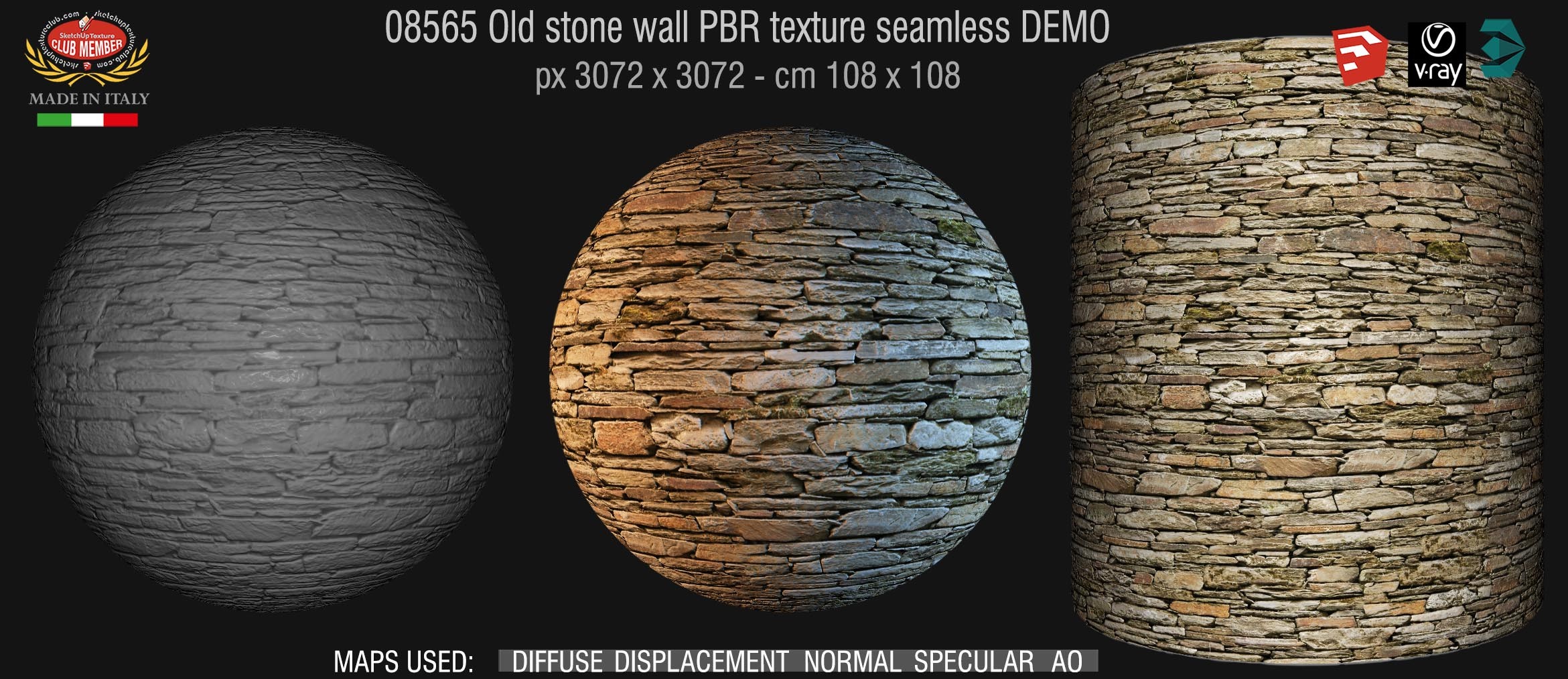 08565 Old stone wall PBR texture seamless DEMO