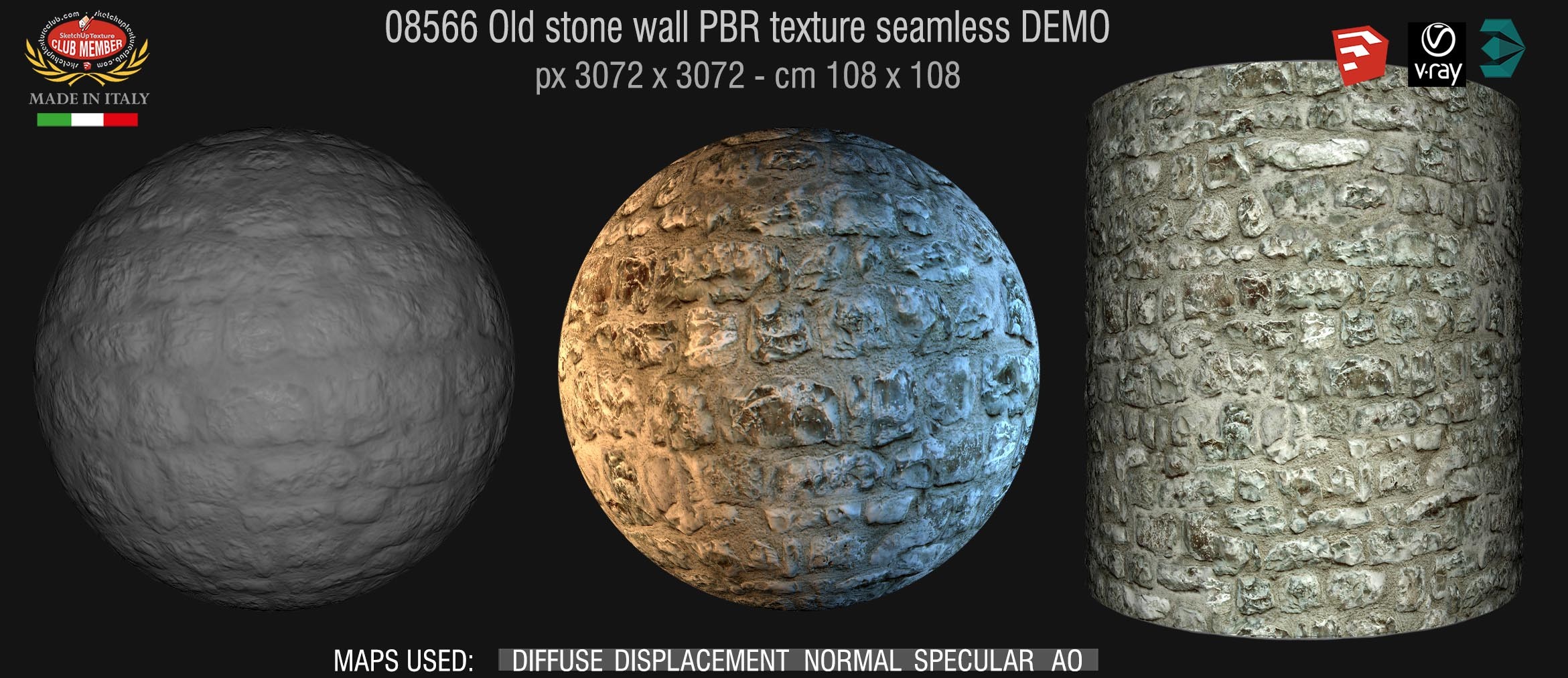 08566 Old stone wall PBR texture seamless DEMO