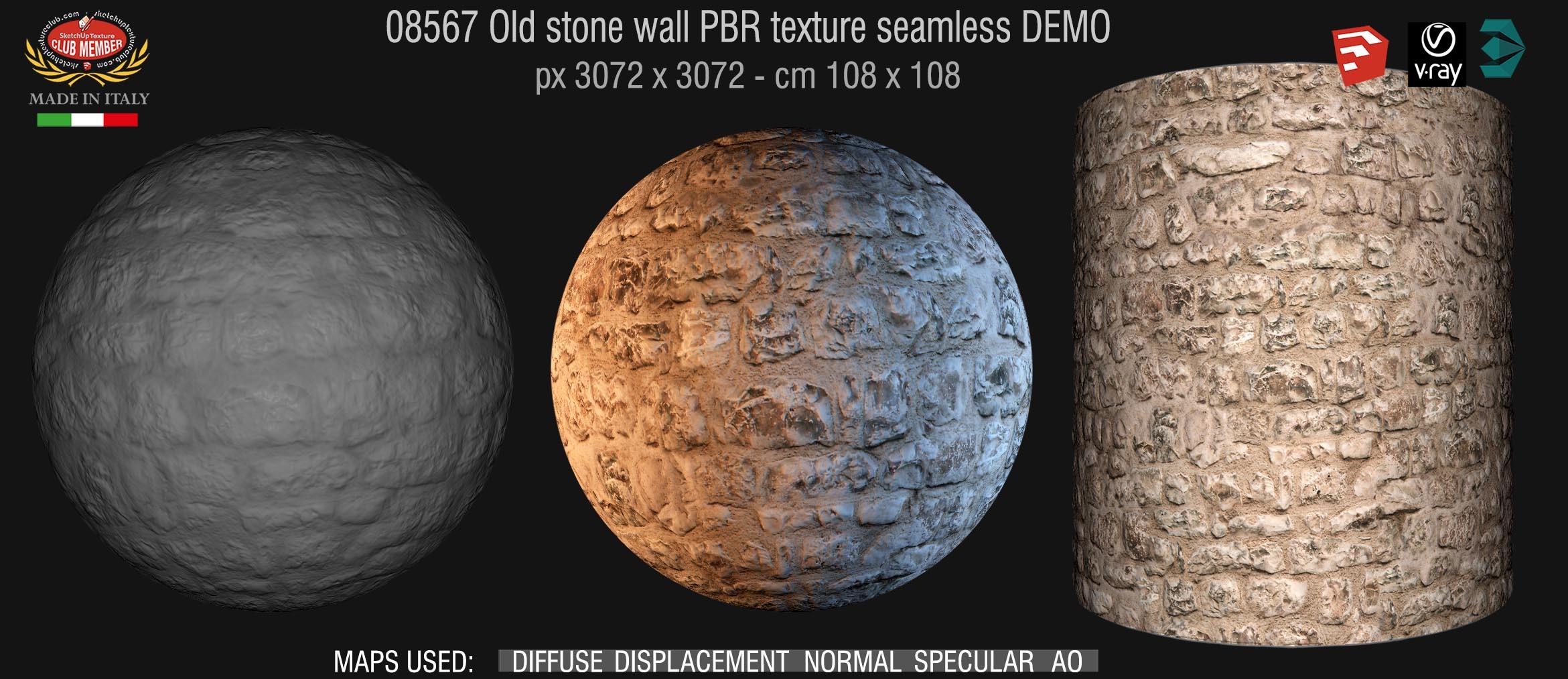 08567 Old stone wall PBR texture seamless DEMO