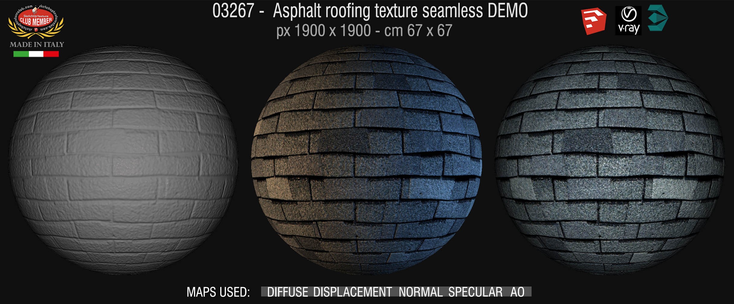 03267 Asphalt roofing texture seamless + maps DEMO