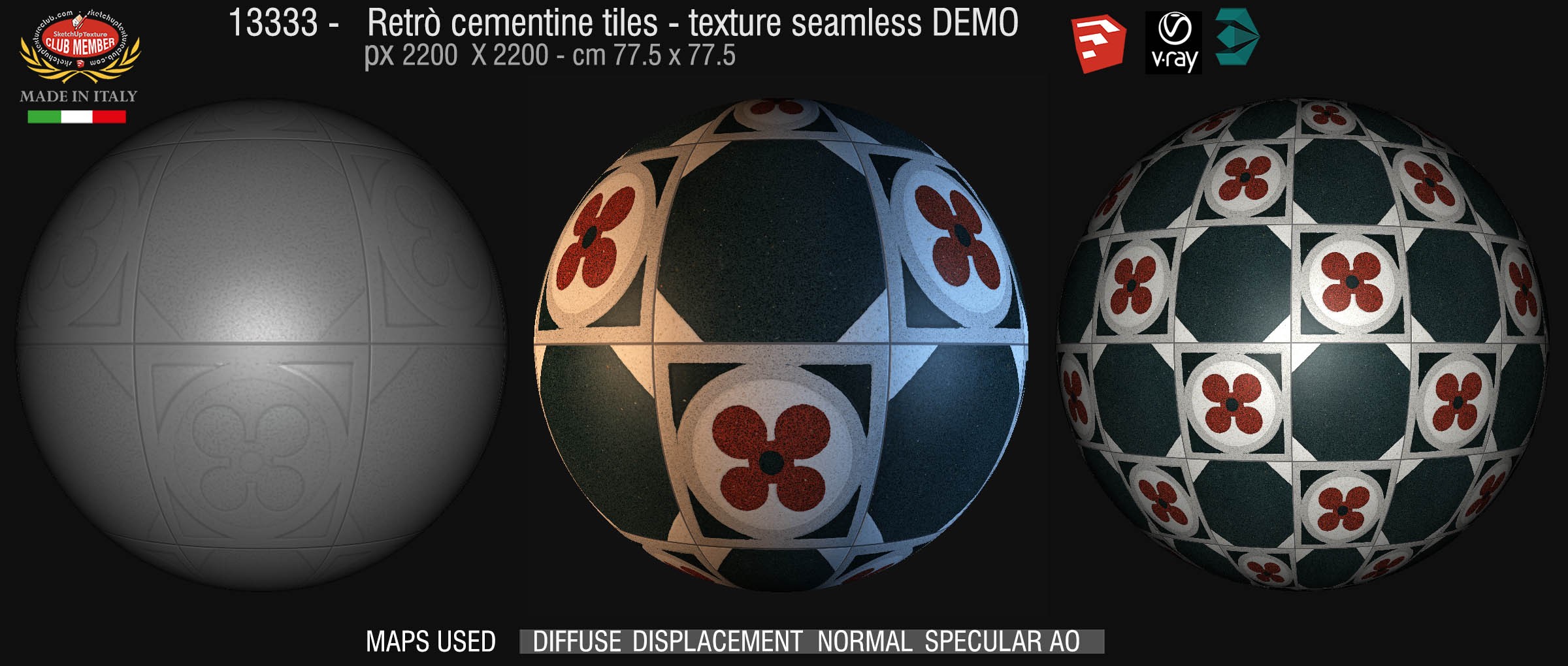 13333 retrò cementine tiles - texture seamless + maps DEMO