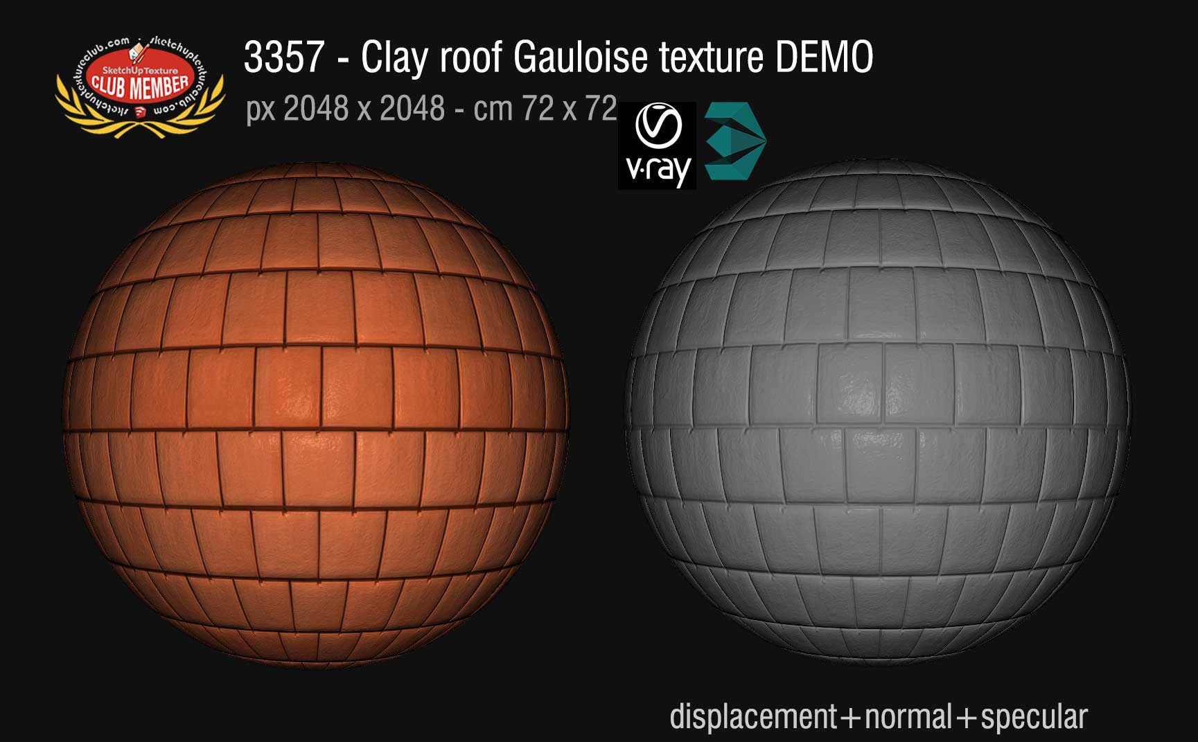 03357 Clay roofing Gauloise texture + maps DEMO