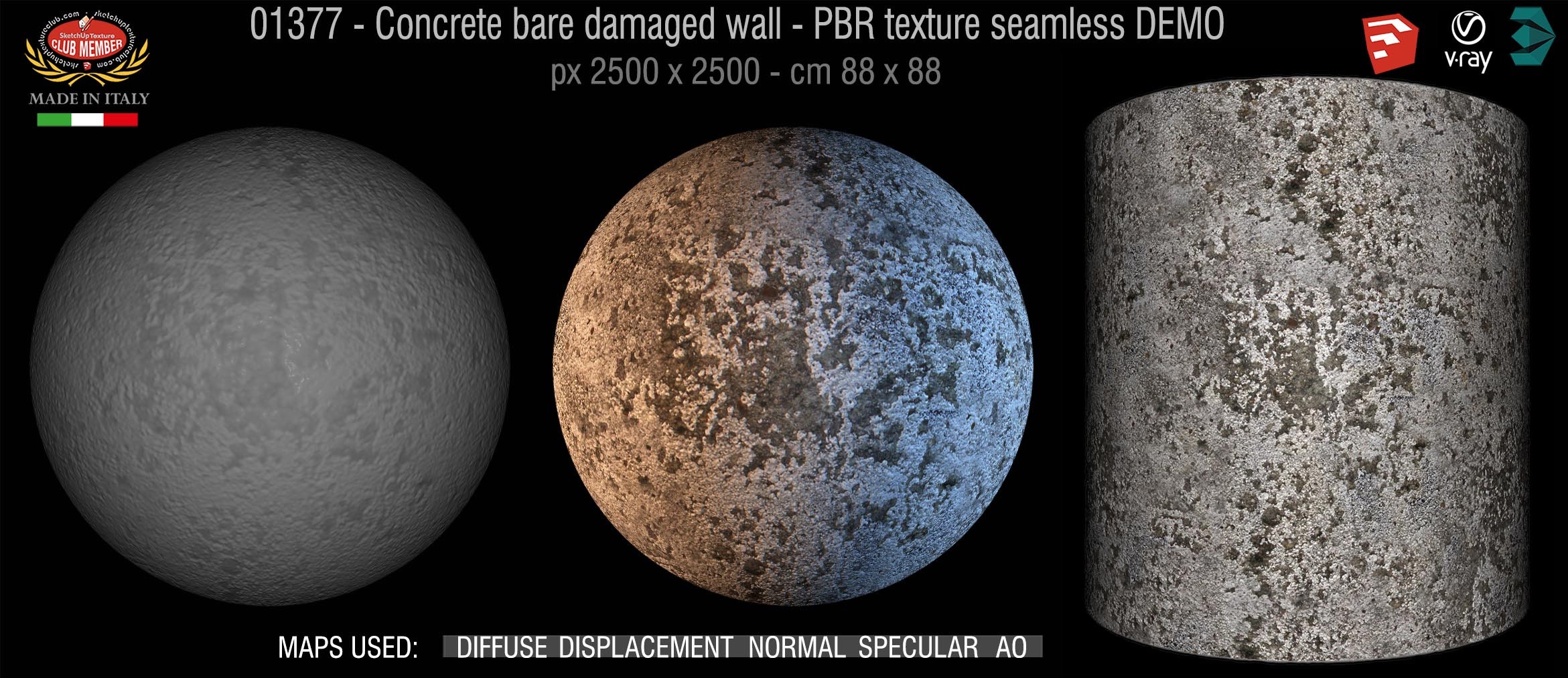 01377 Concrete bare damaged wall PBR texture seamless DEMO