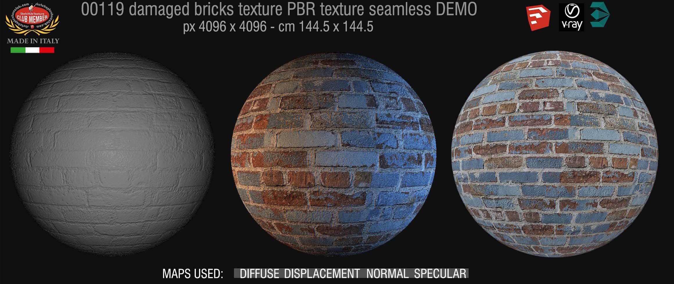 00119 Damaged bricks PBR texture seamless DEMO