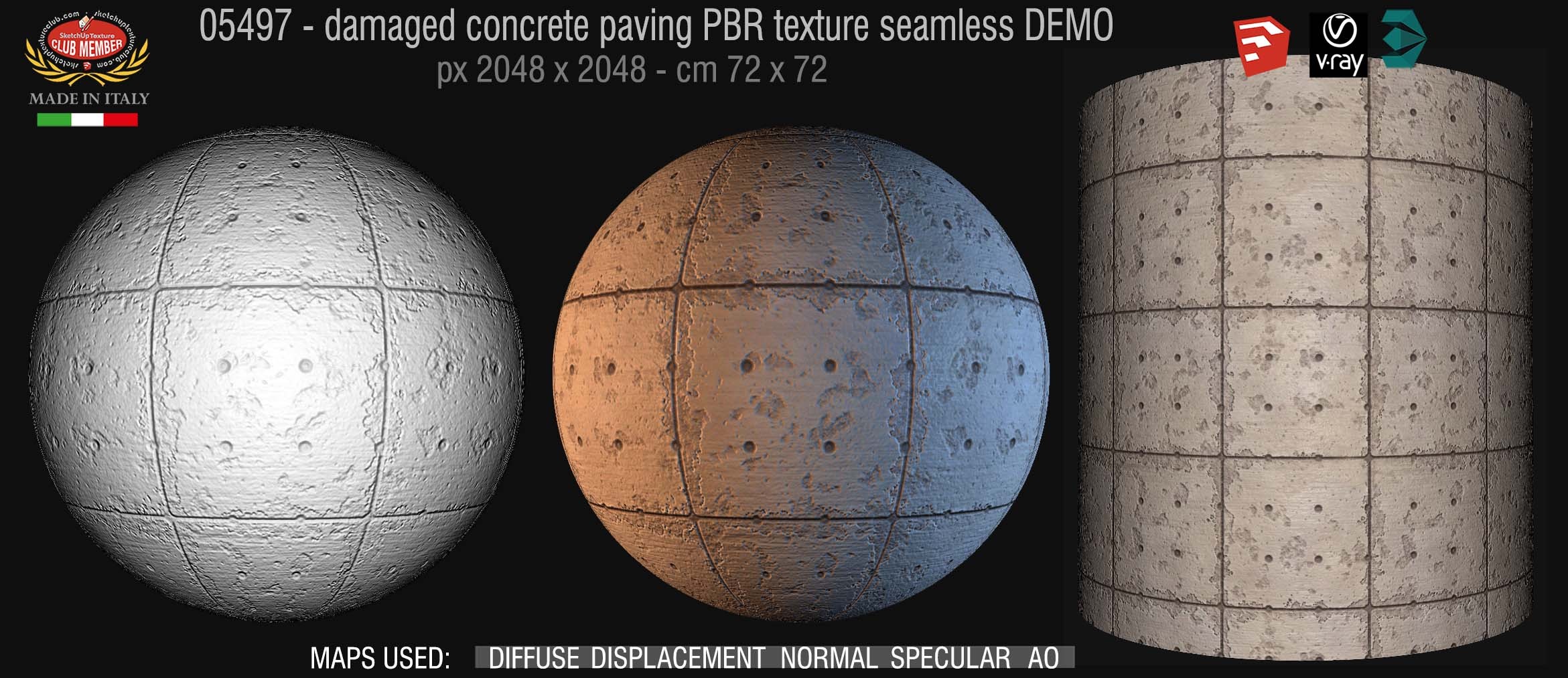 05497 Damaged concrete tactile paving PBR texture seamless DEMO