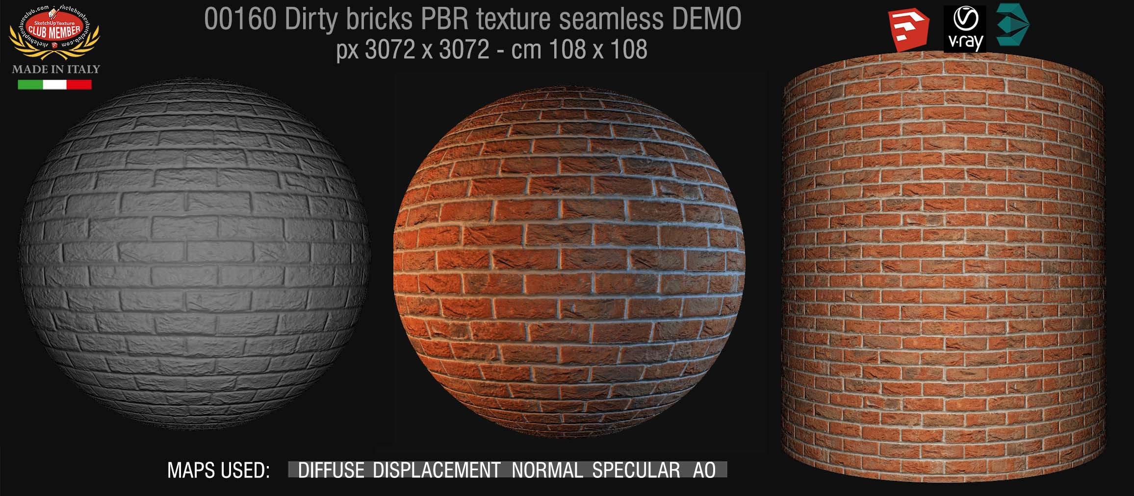00160 Dirty bricks PBR texture seamless DEMO