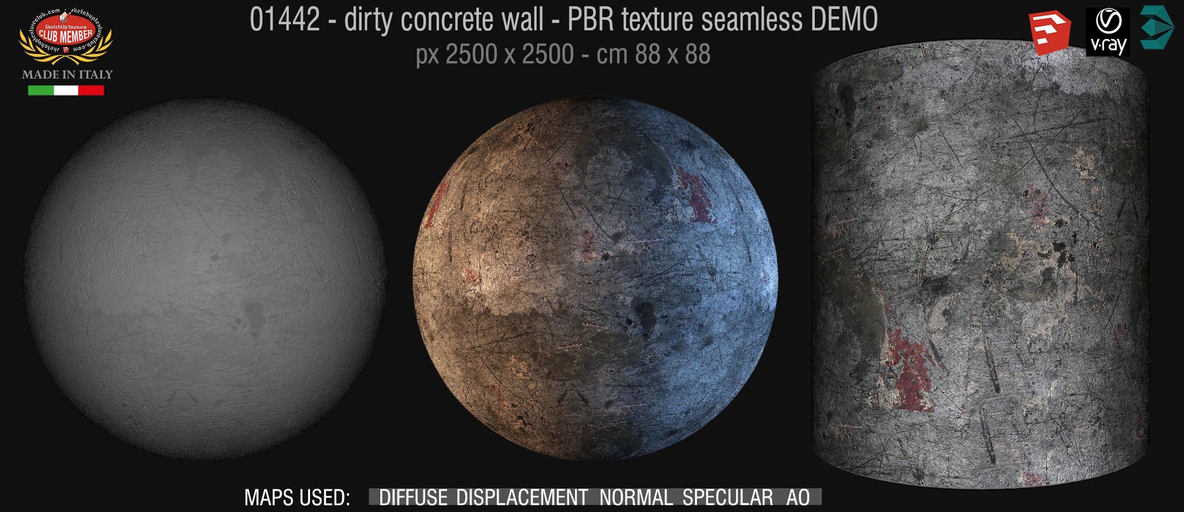 01442 Concrete bare dirty wall PBR texture seamless DEMO