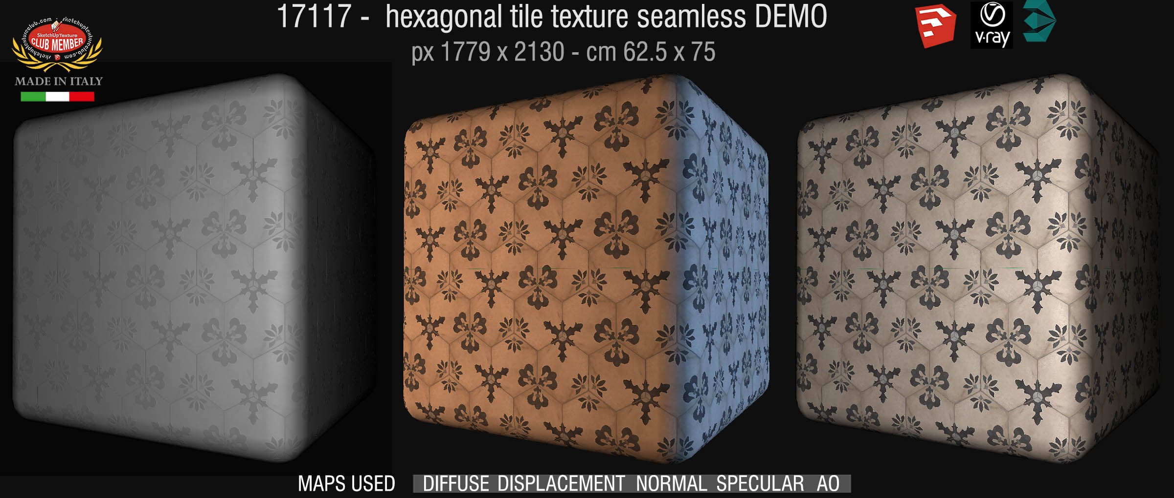 17117 Hexagonal tile texture seamless + maps DEMO