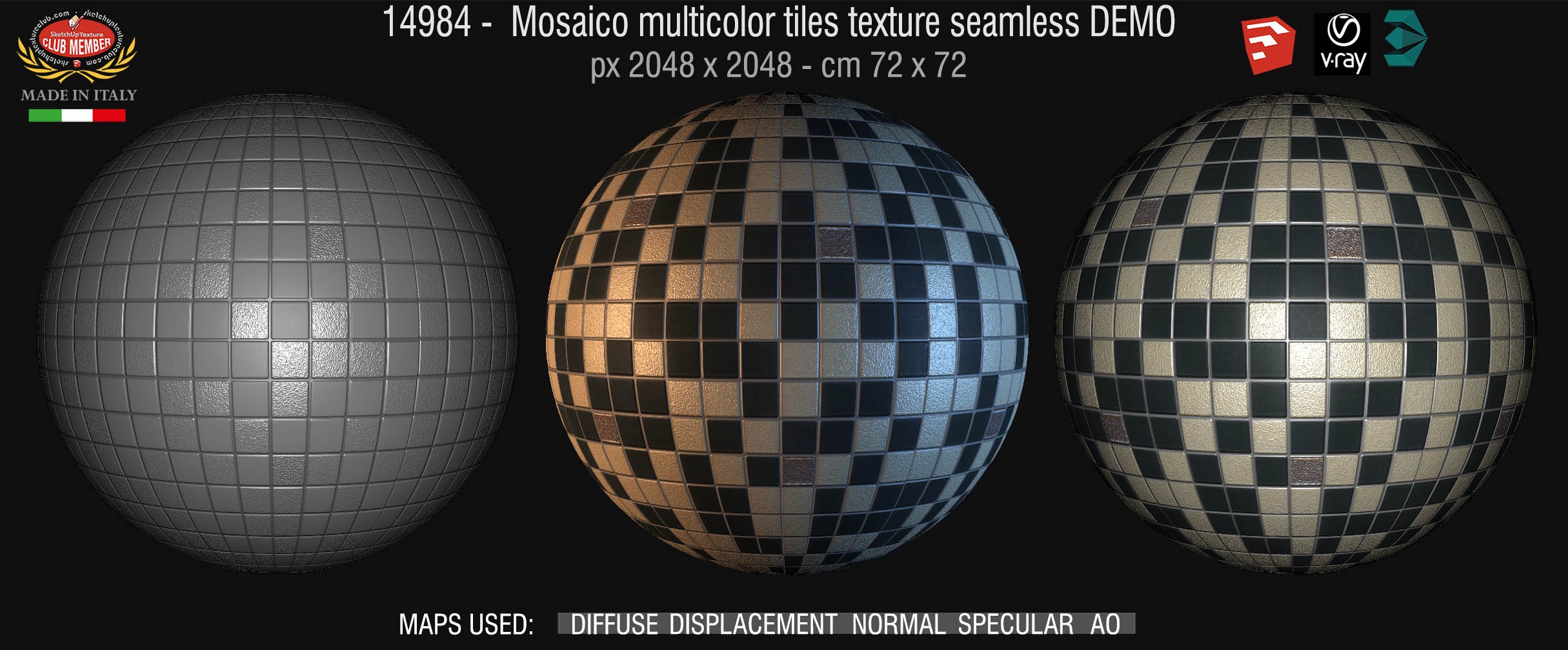 14984 Mosaico multicolor tiles texture seamless + maps DEMO