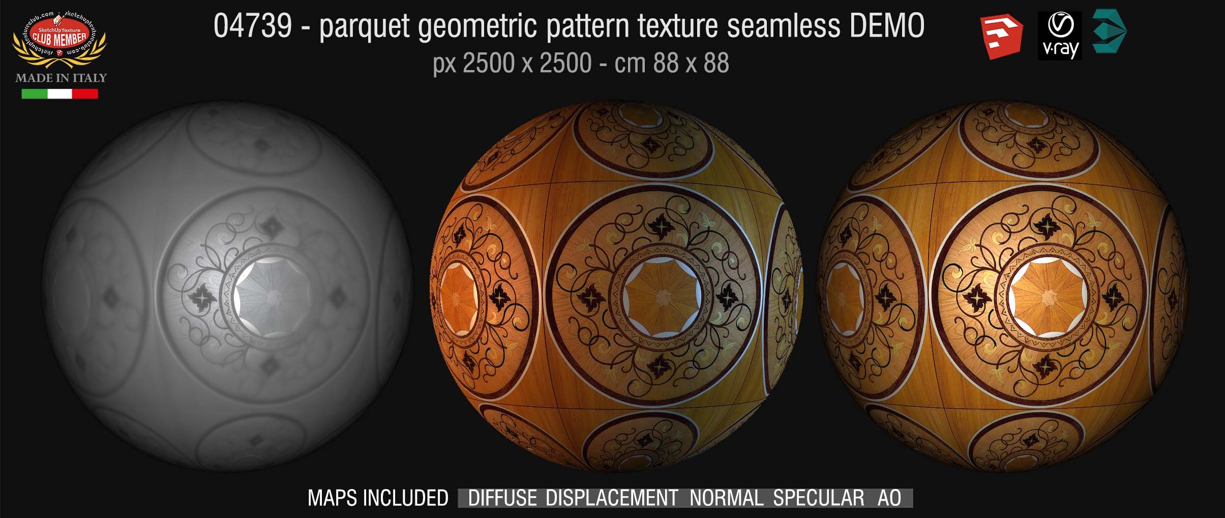 04739 HR Parquet geometric pattern texture seamless + maps DEMO