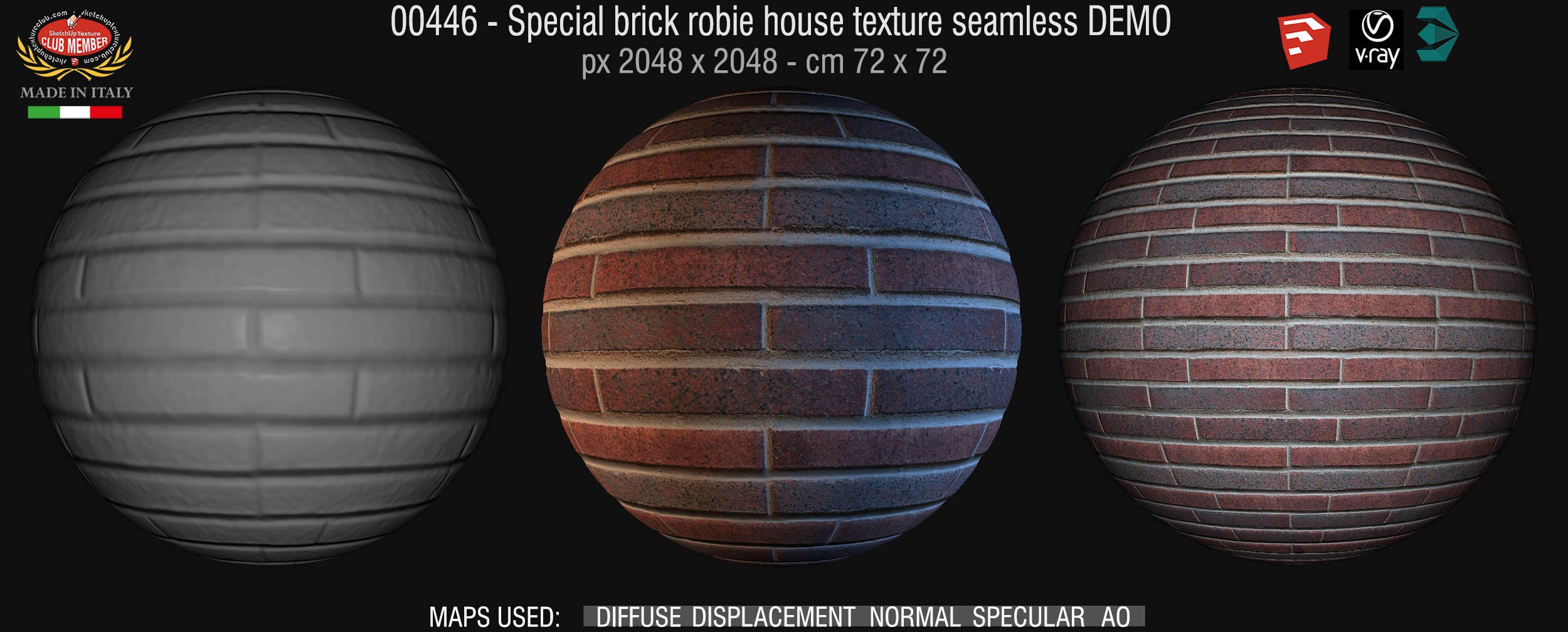 00446 Special brick robie house texture seamless + maps DEMO