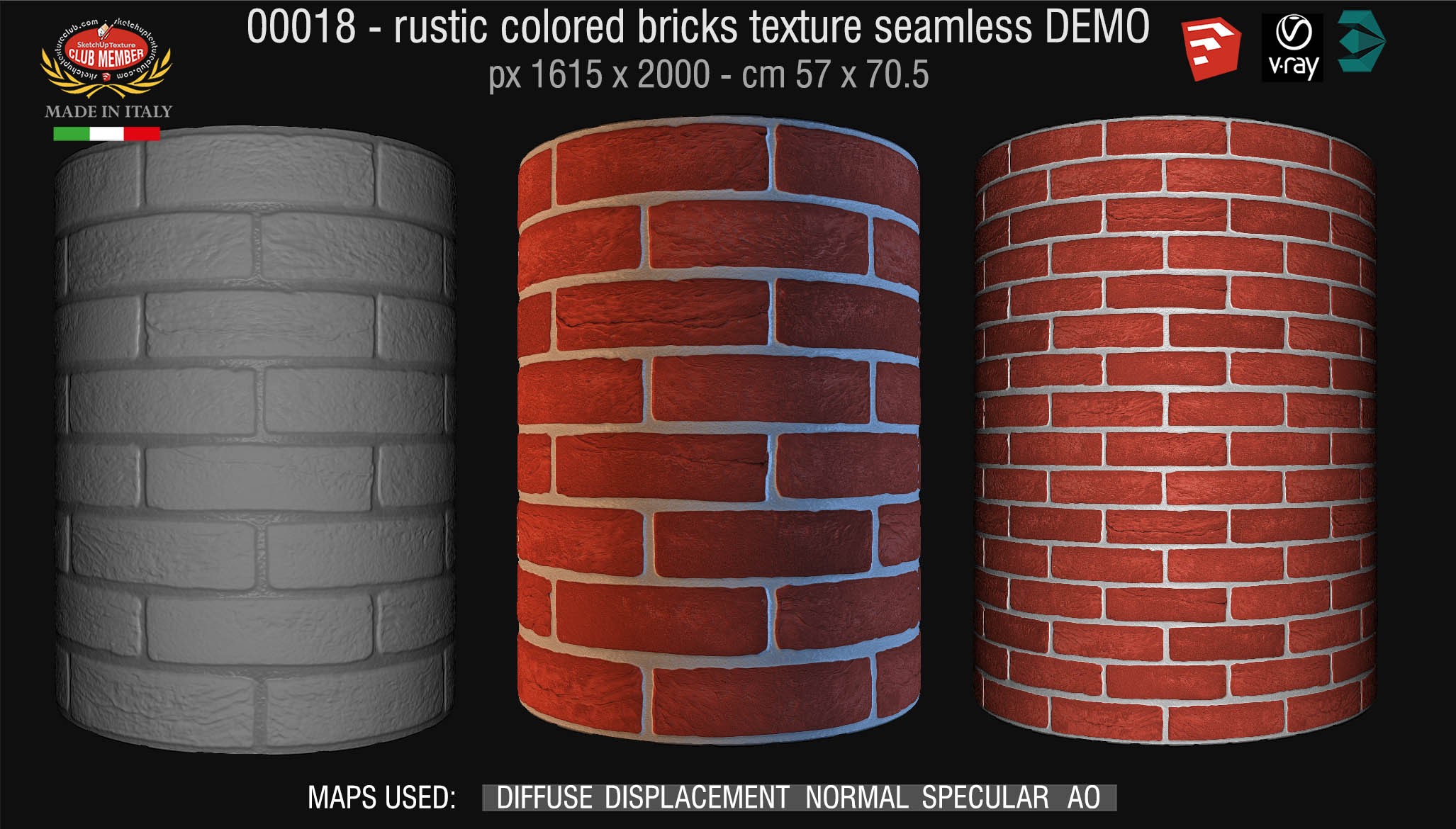 00018 colored rustic bricks texture seamless + maps DEMO