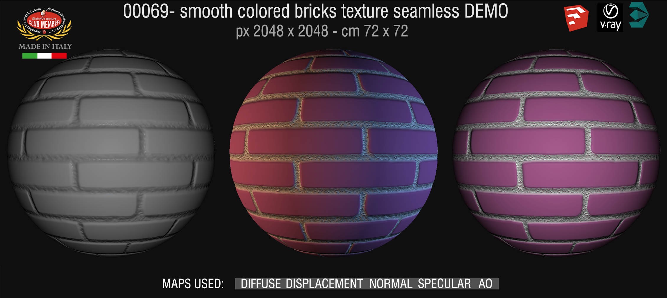 00069 smooth colored bricks texture seamless + maps DEMO