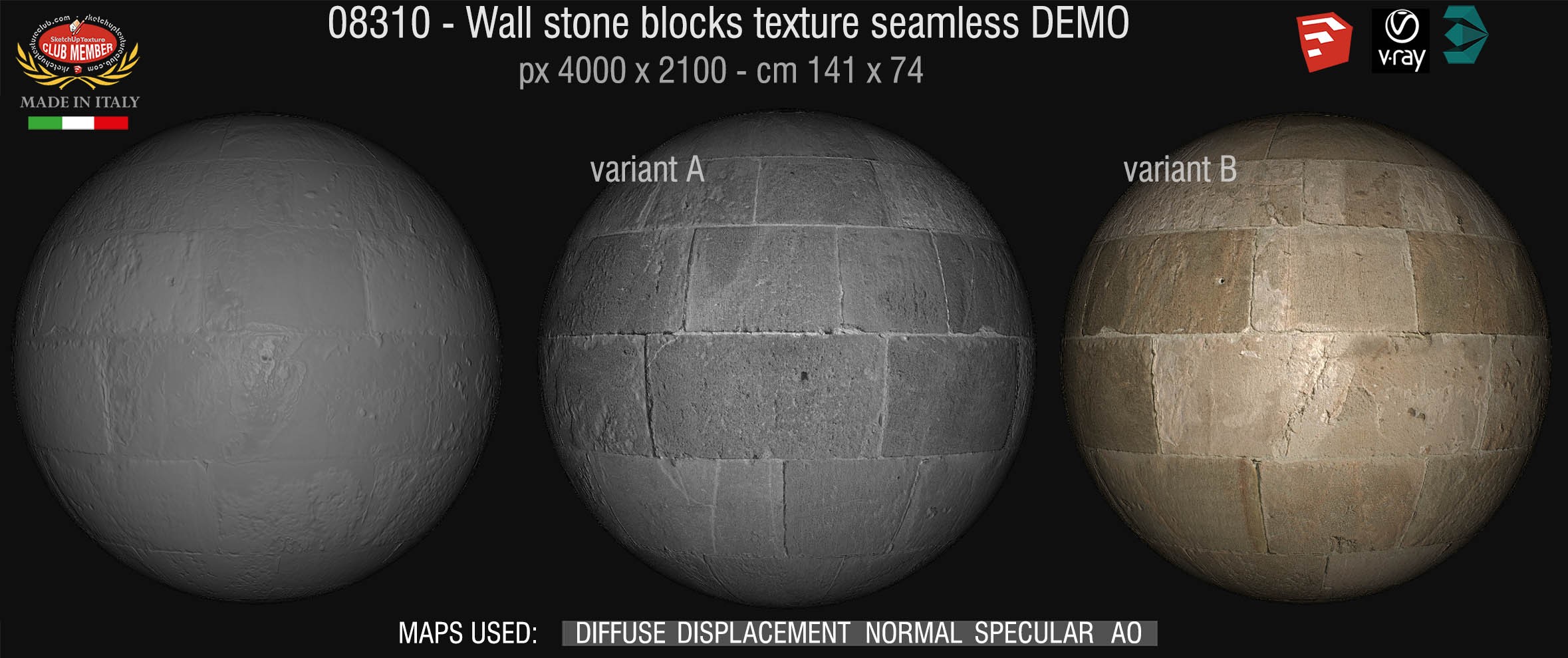 08310 HR Wall stone with regular blocks texture + maps DEMO