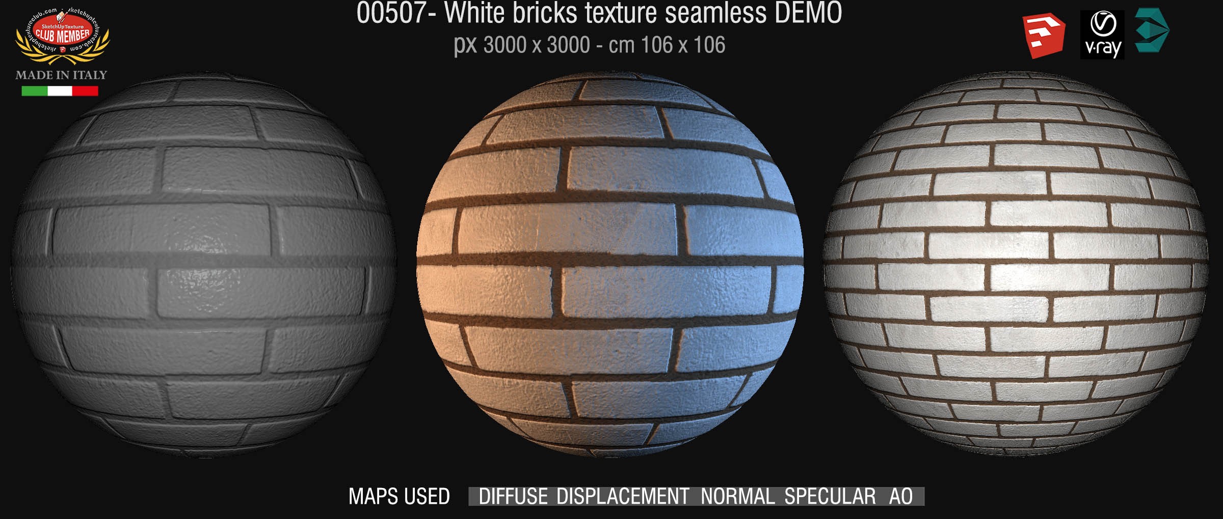 00507 White bricks texture seamless + maps DEMO