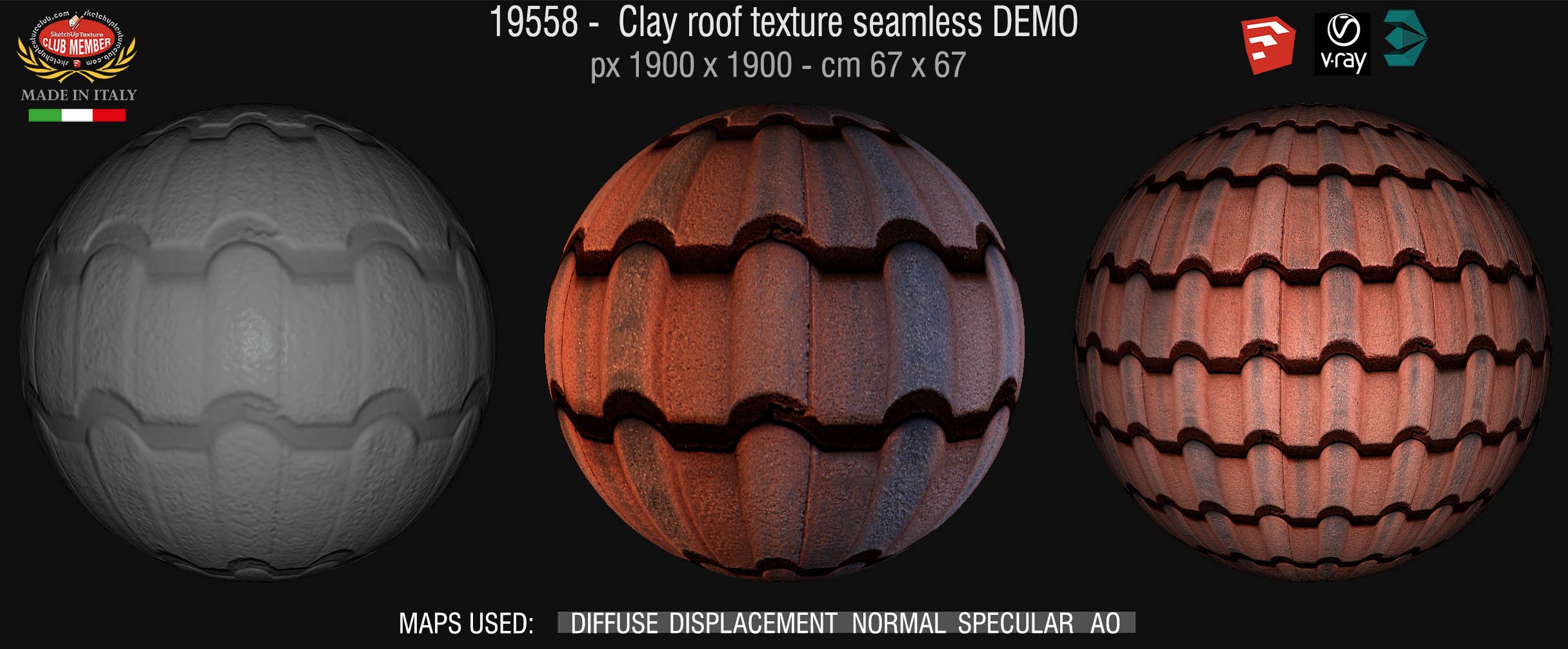 19558 Clay roof texture seamless + maps DEMO