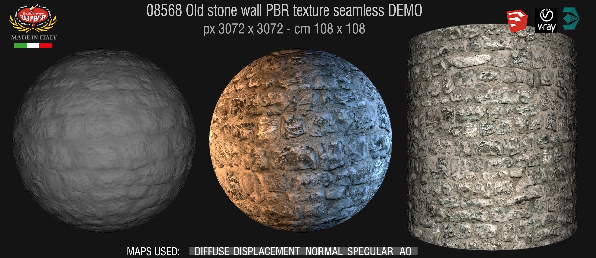 08568 Old stone wall PBR texture seamless DEMO
