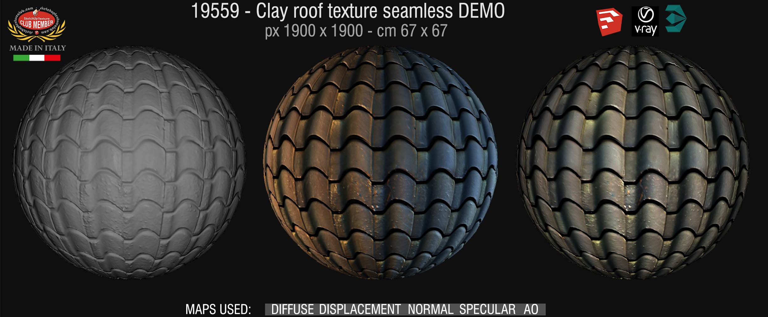 19559 Clay roof texture seamless + maps DEMO