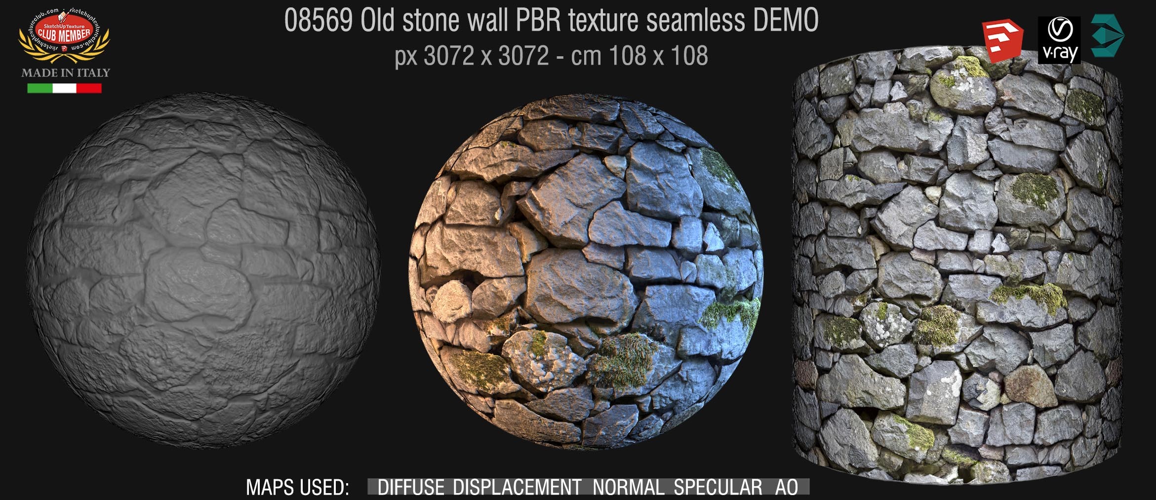 08569 Old stone wall PBR texture seamless DEMO