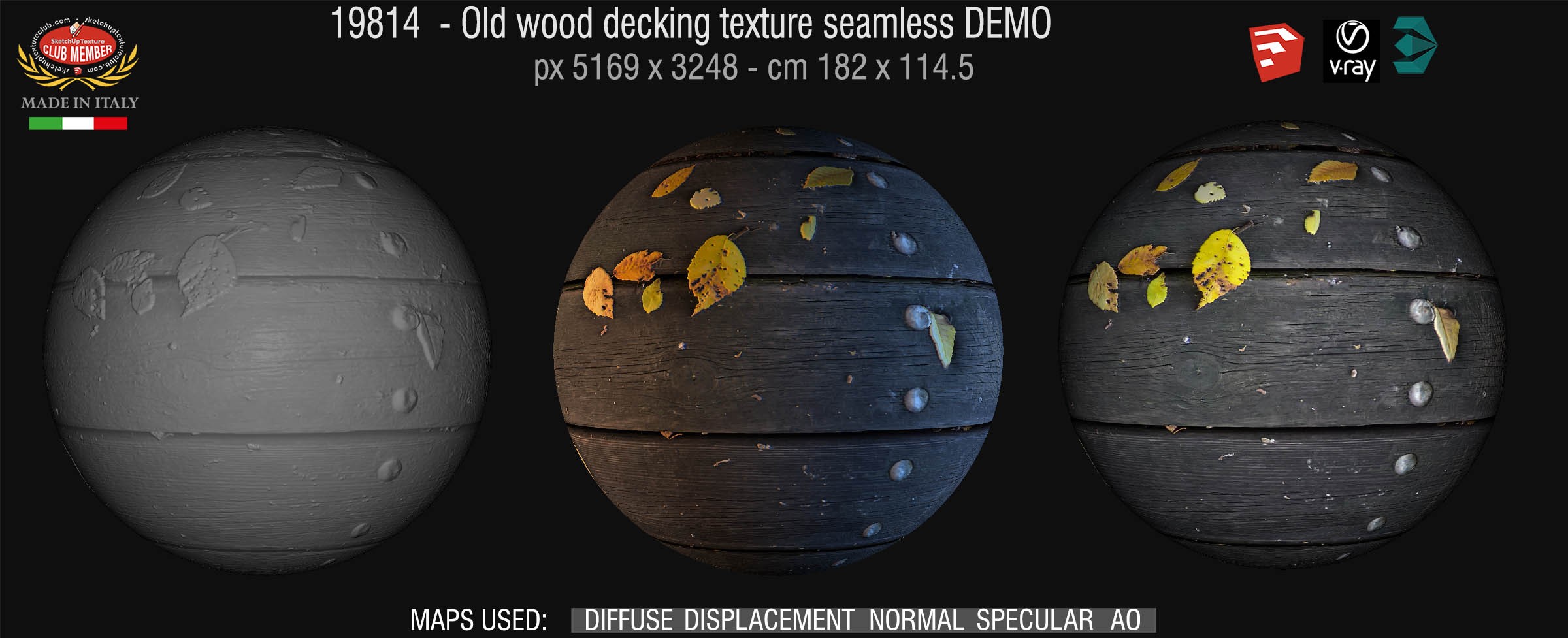 19814 HR Old wood decking texture seamless + maps DEMO