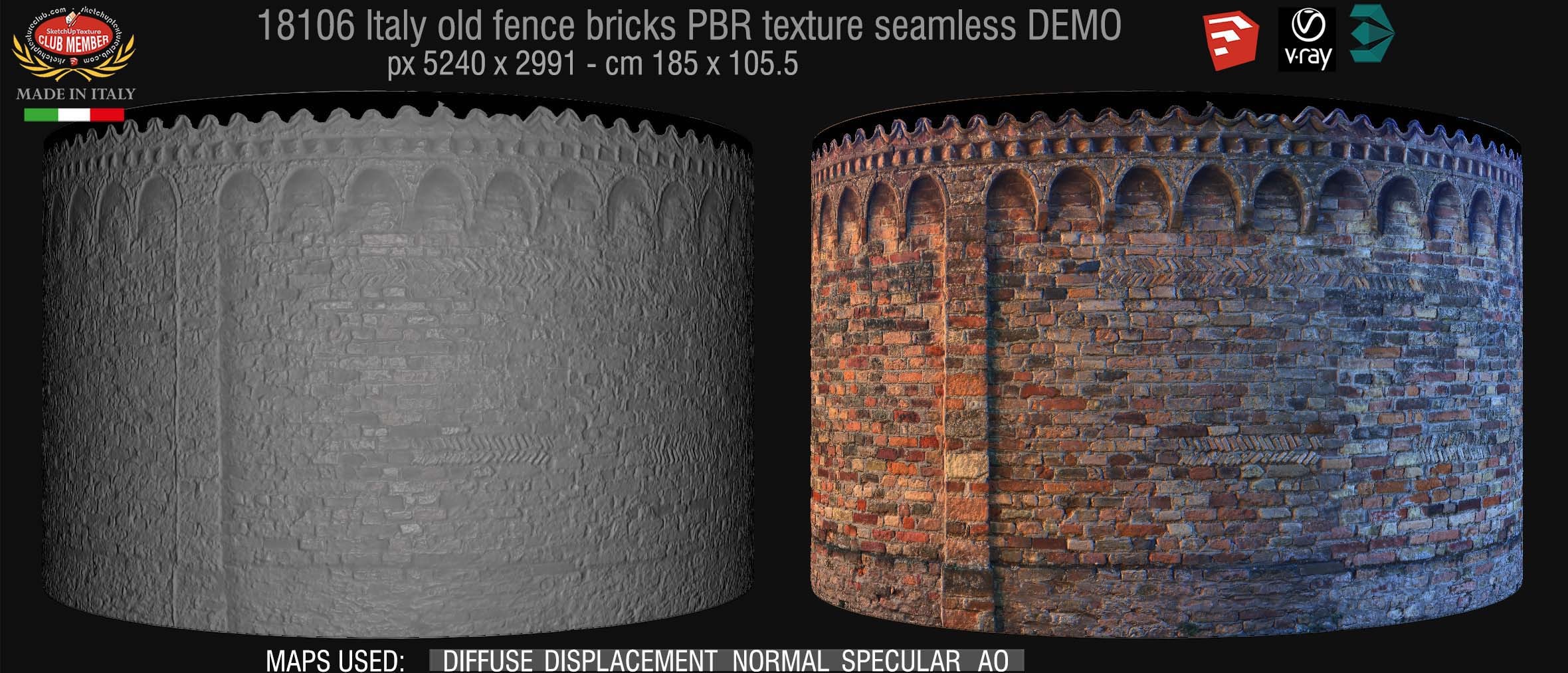 18106 Italy old fence bricks PBR texture seamless DEMO