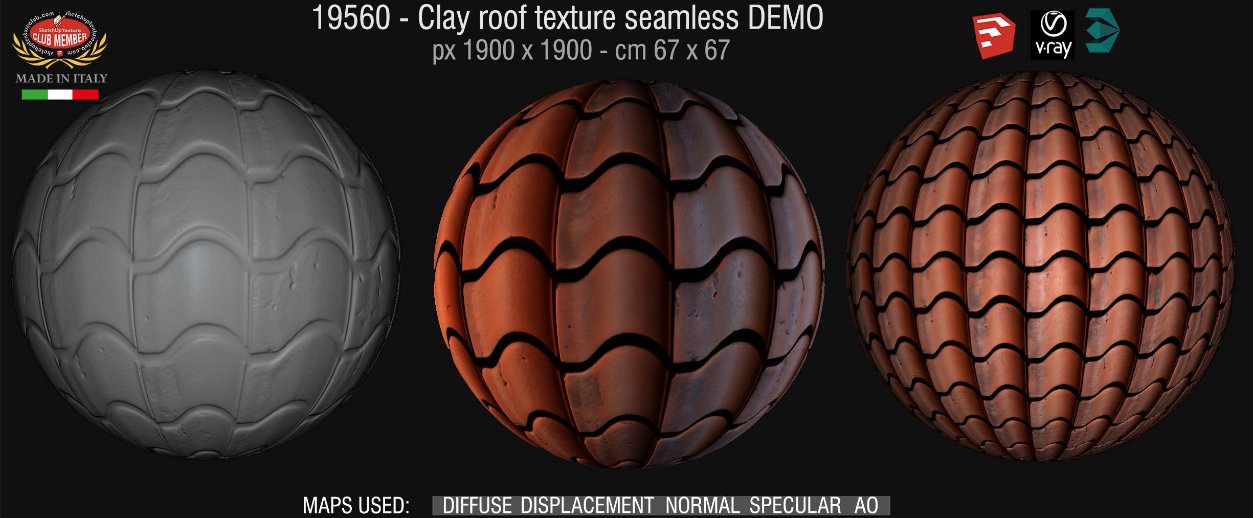 19560 Clay roof texture seamless + maps DEMO