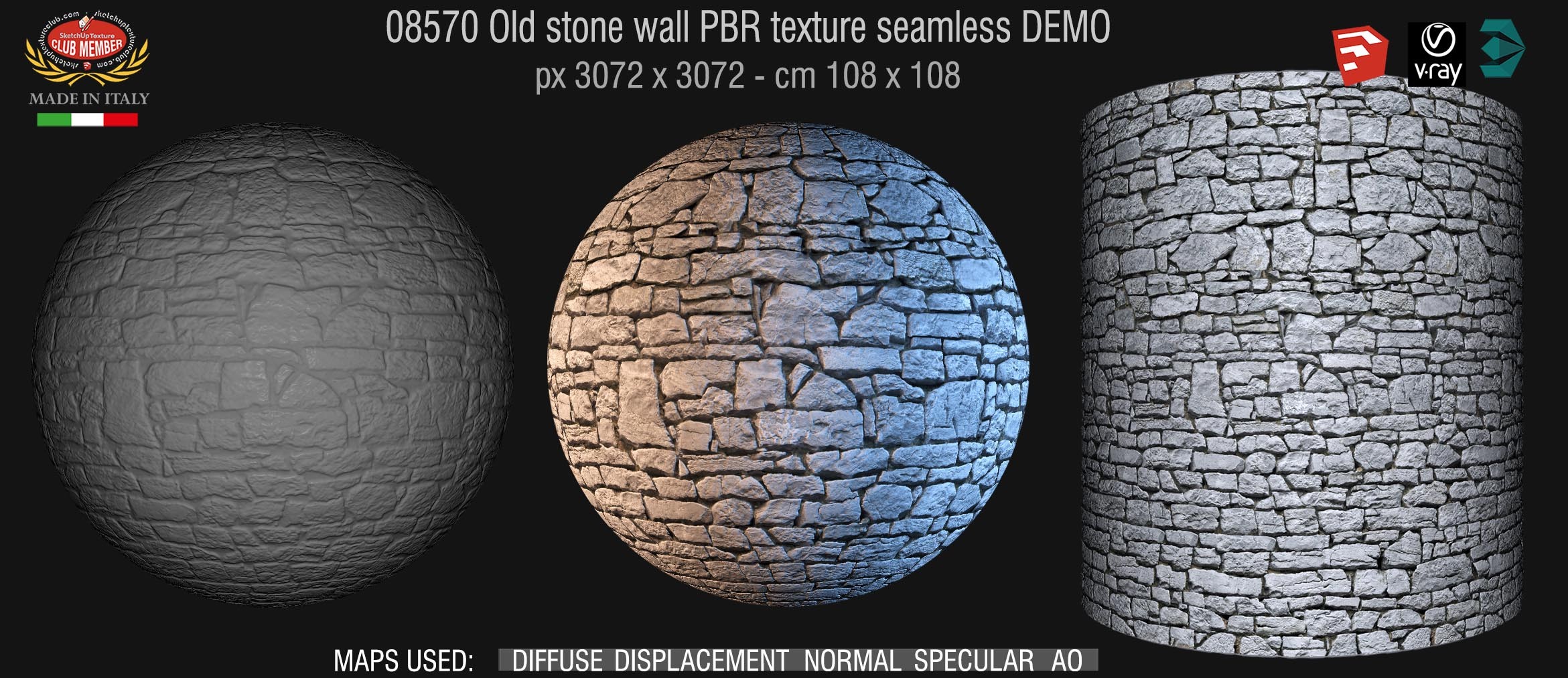 08570 Old stone wall PBR texture seamless DEMO