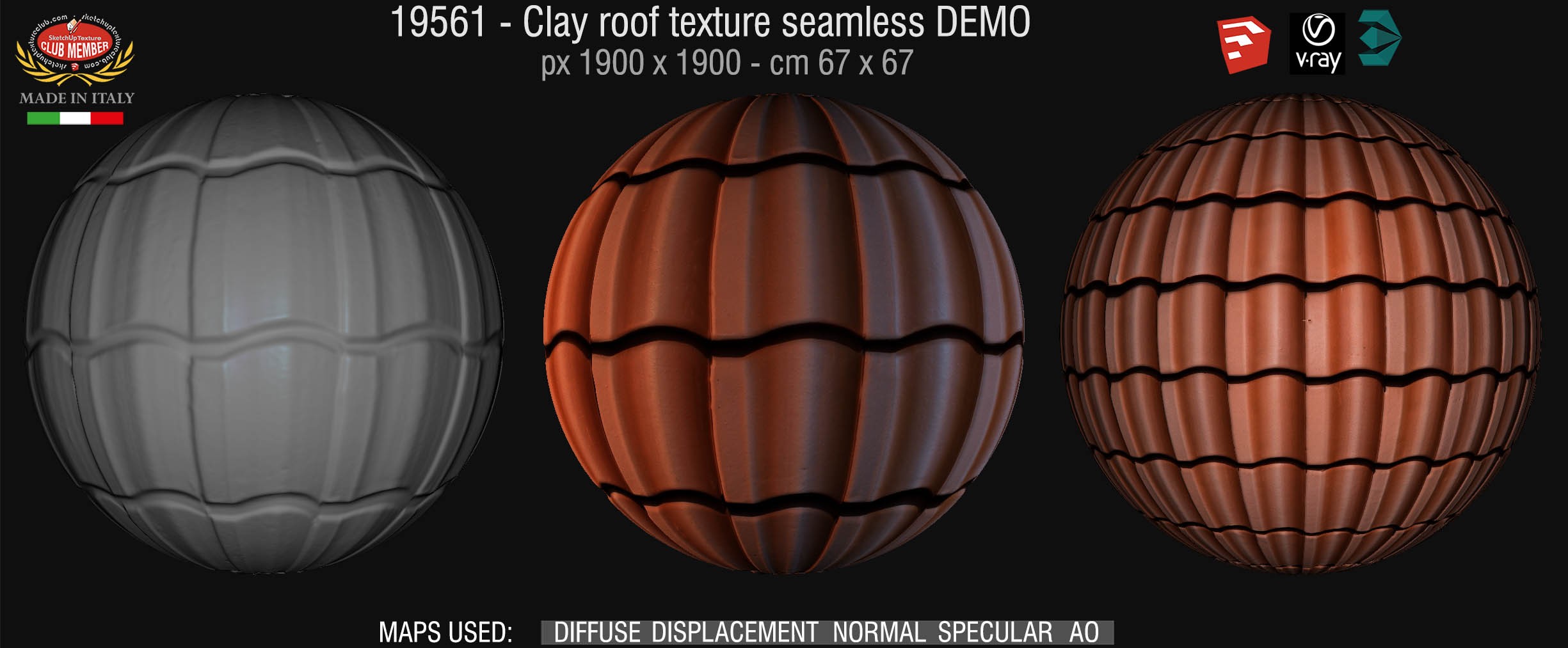 19561 Clay roof texture seamless + maps DEMO