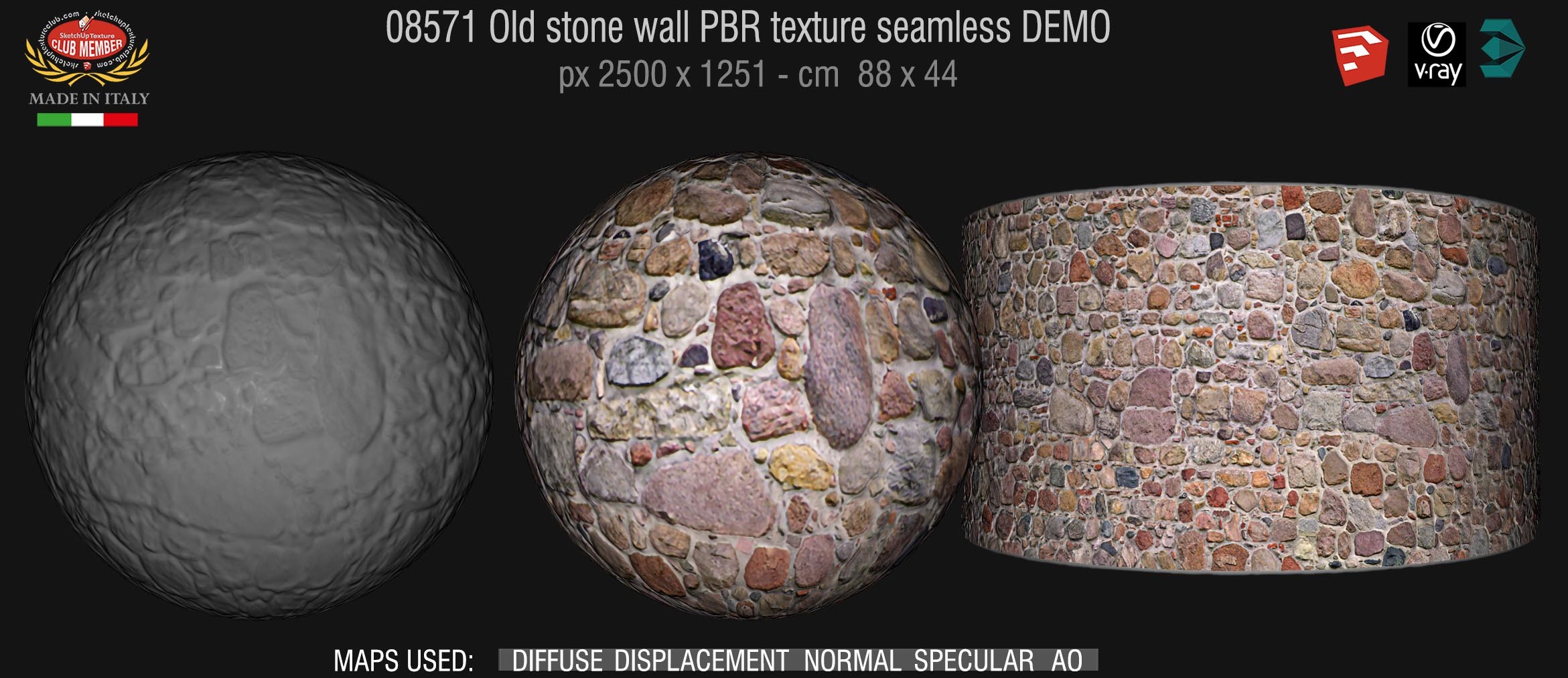08571 Old stone wall PBR texture seamless DEMO