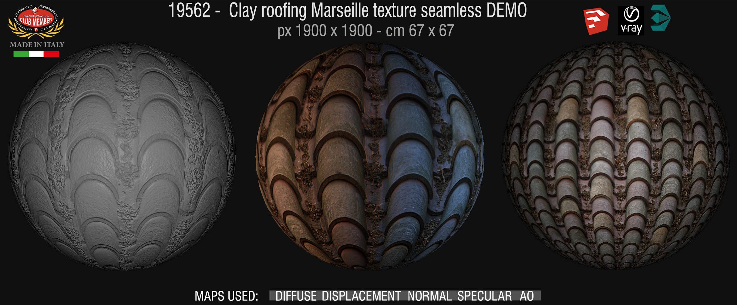 19562 Clay roof texture seamless + maps DEMO