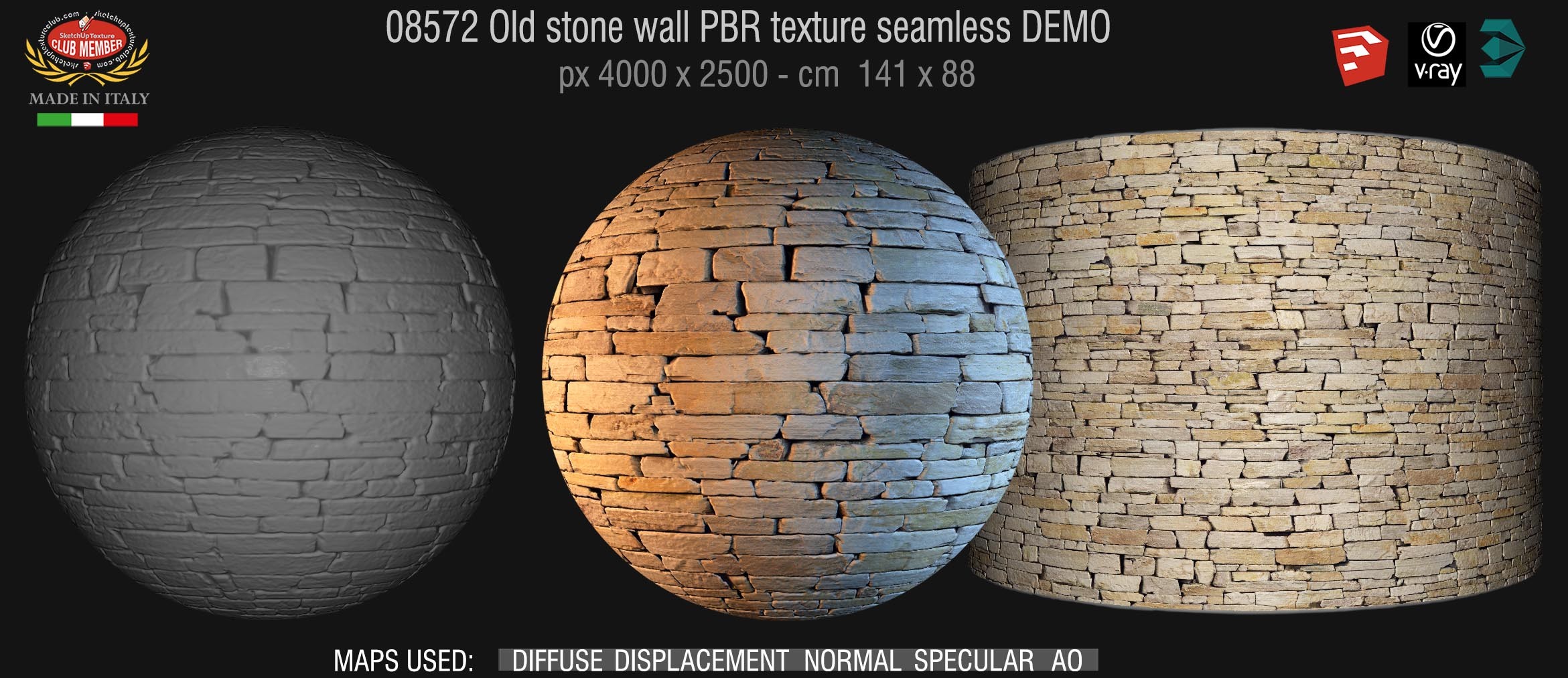 08572 Old stone wall PBR texture seamless DEMO