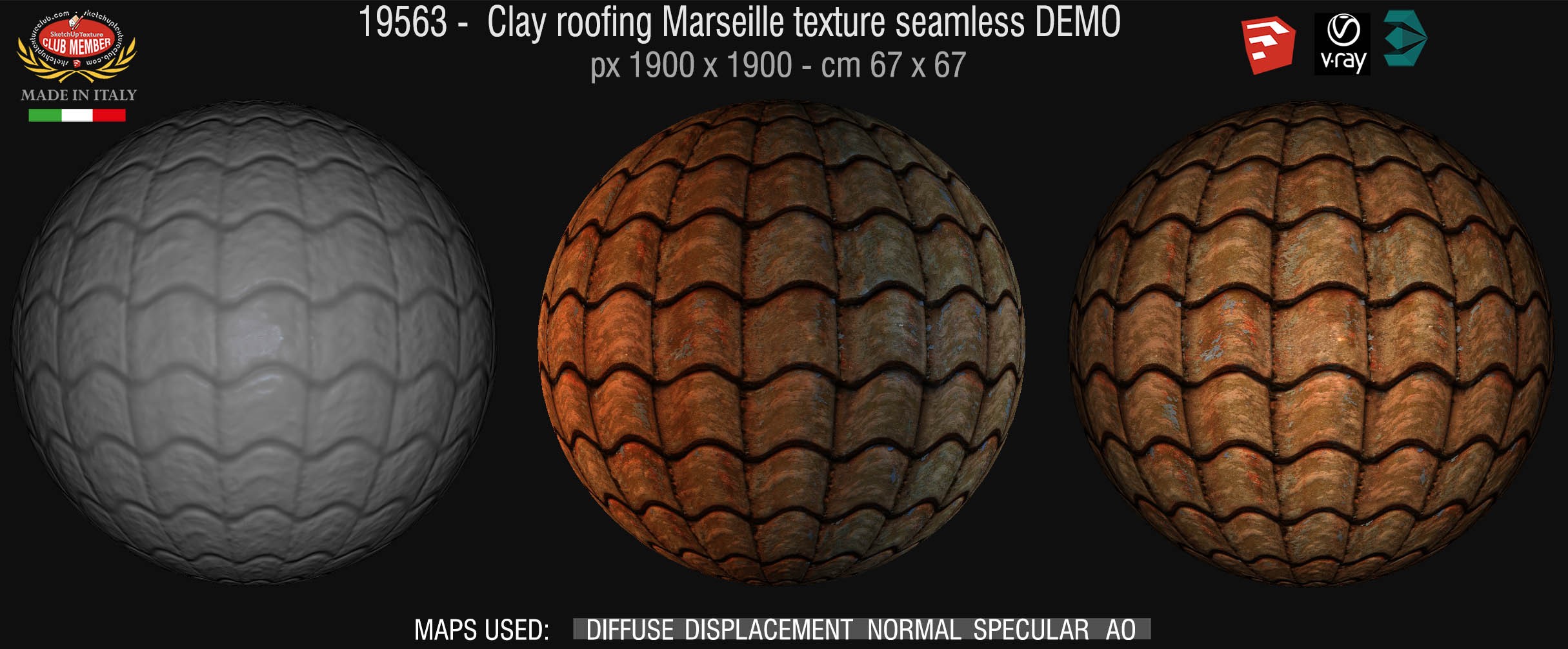 19563 Clay roof texture seamless + maps DEMO