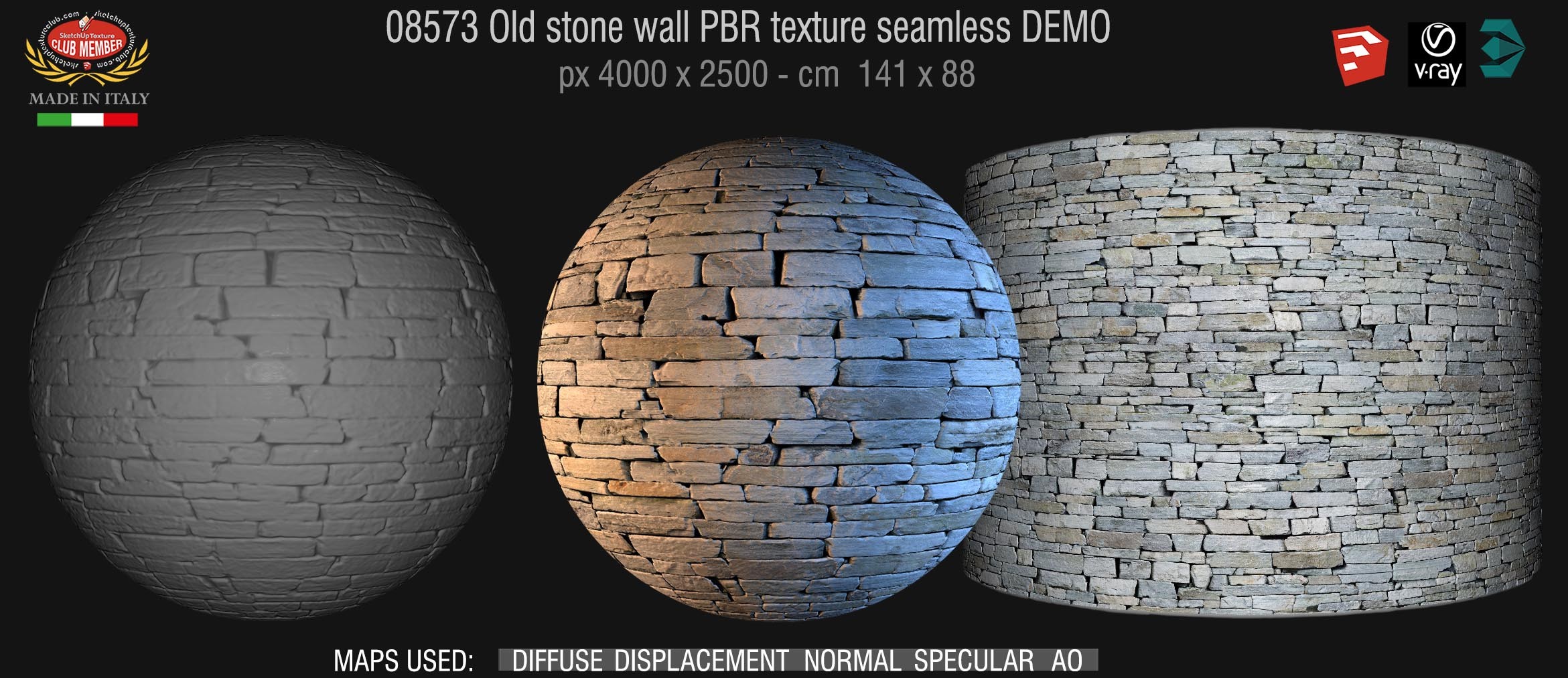 08573 Old stone wall PBR texture seamless DEMO