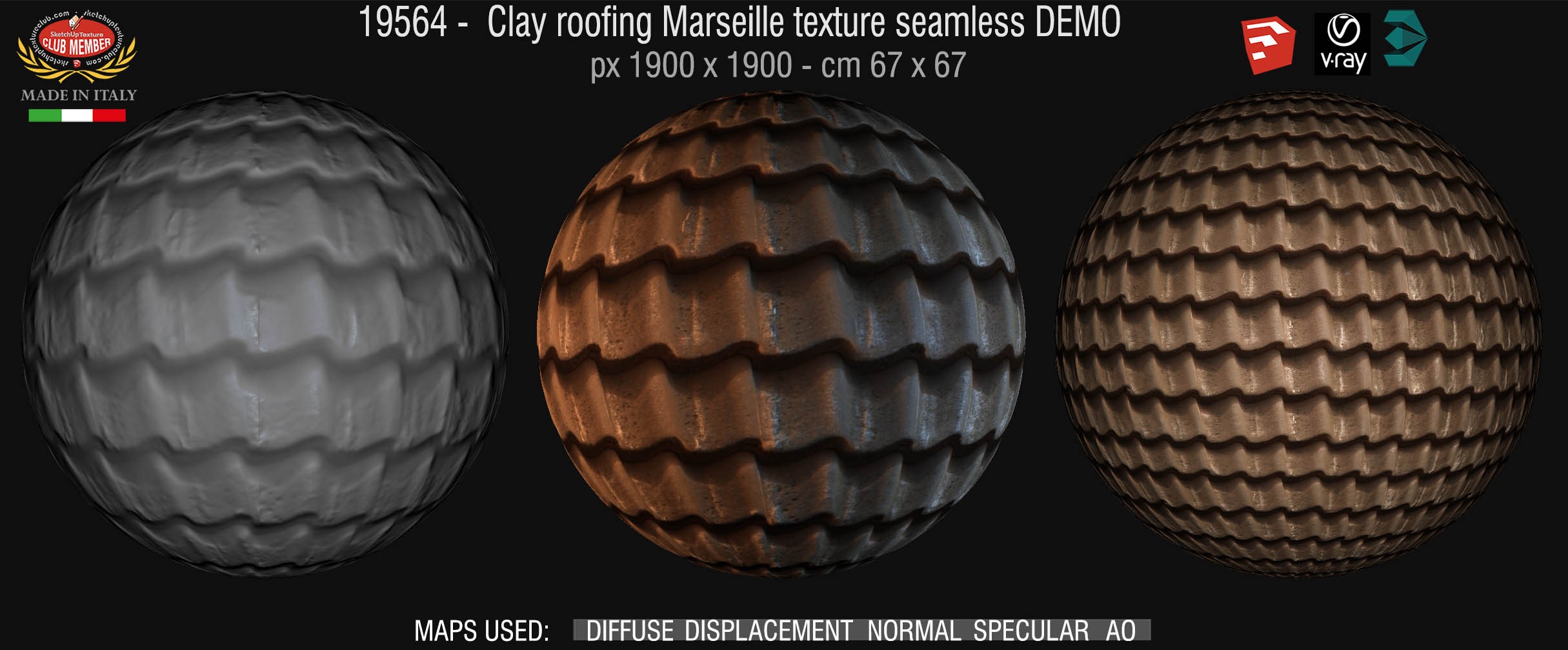 19564 Clay roof texture seamless + maps DEMO