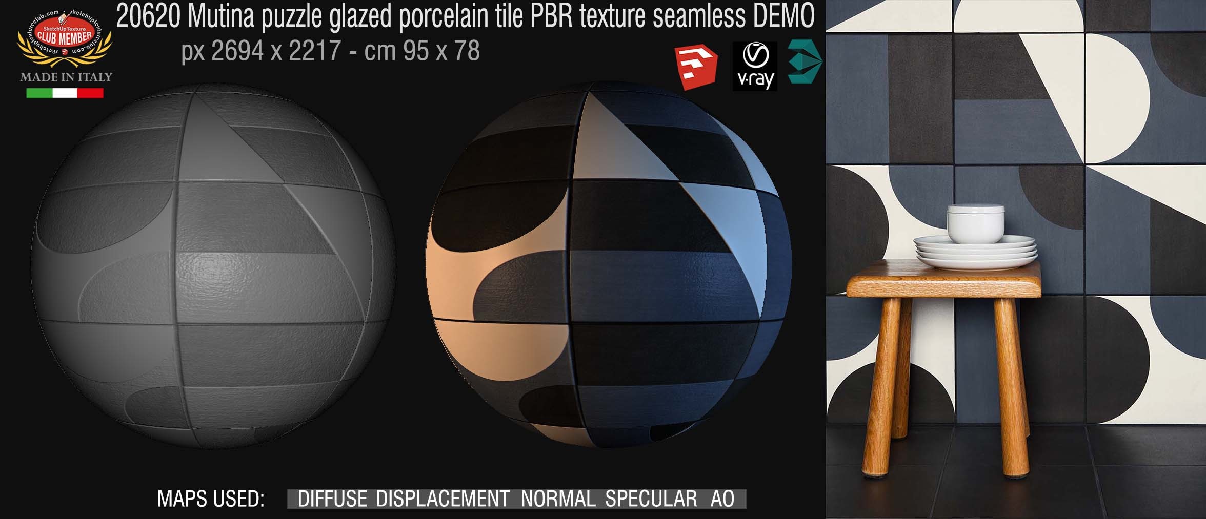 20620 Mutina puzzle glazed porcelain tile PBR textures DEMO