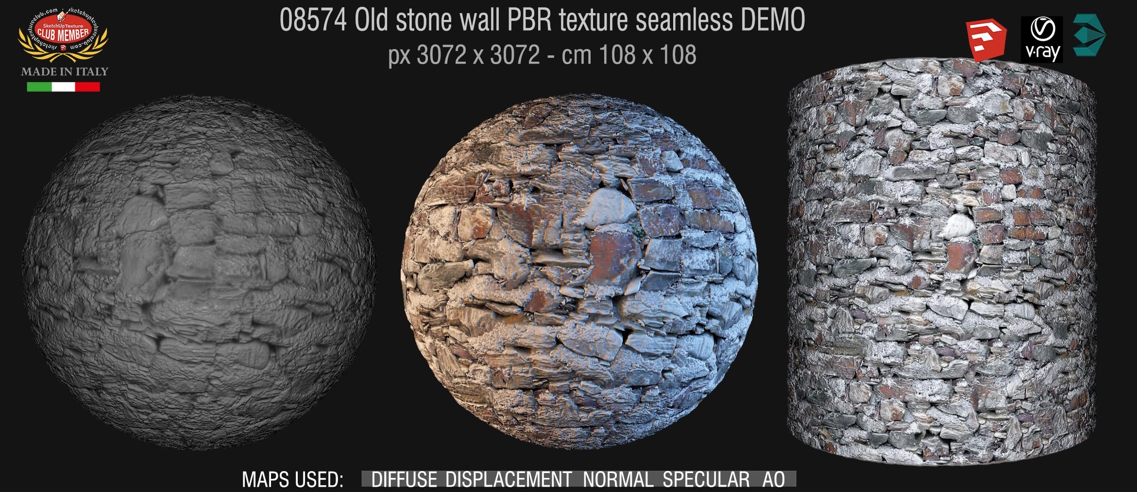 08574 Old stone wall PBR texture seamless DEMO