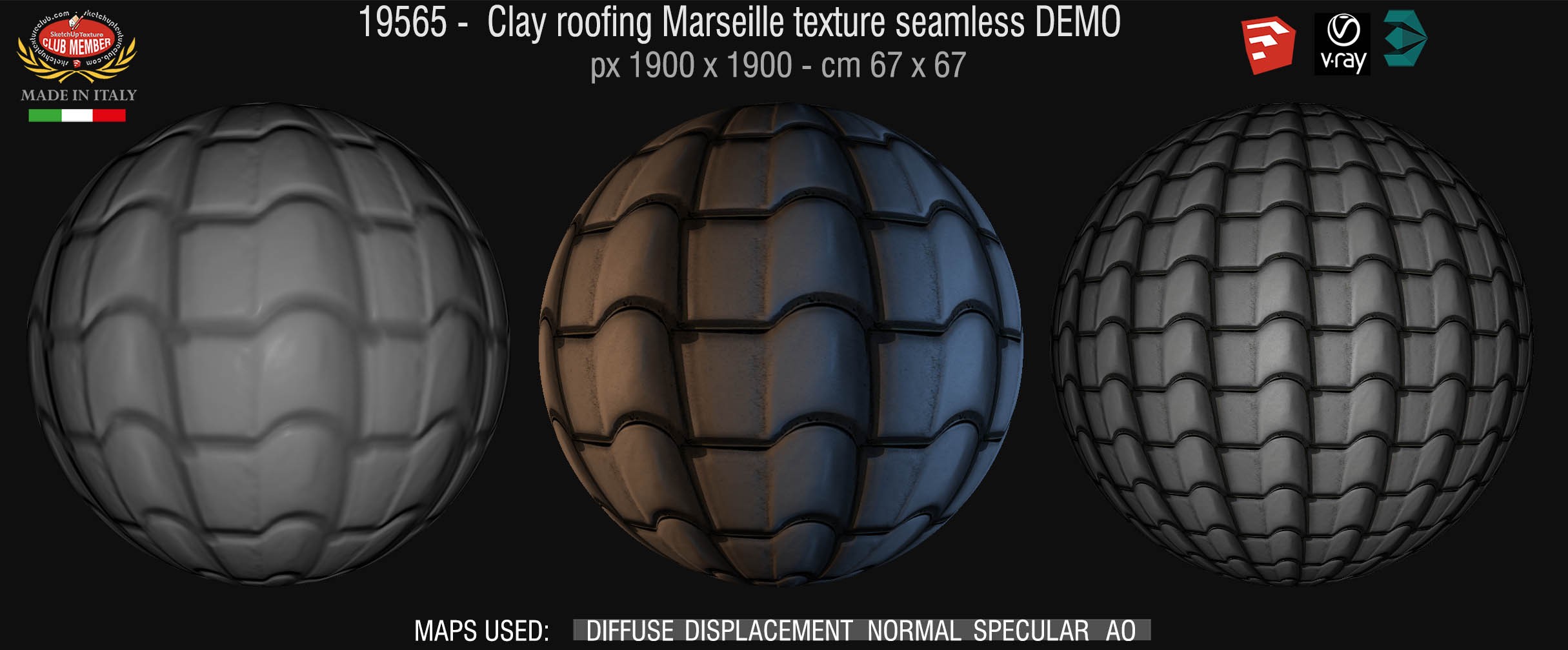 19565 Clay roof texture seamless + maps DEMO