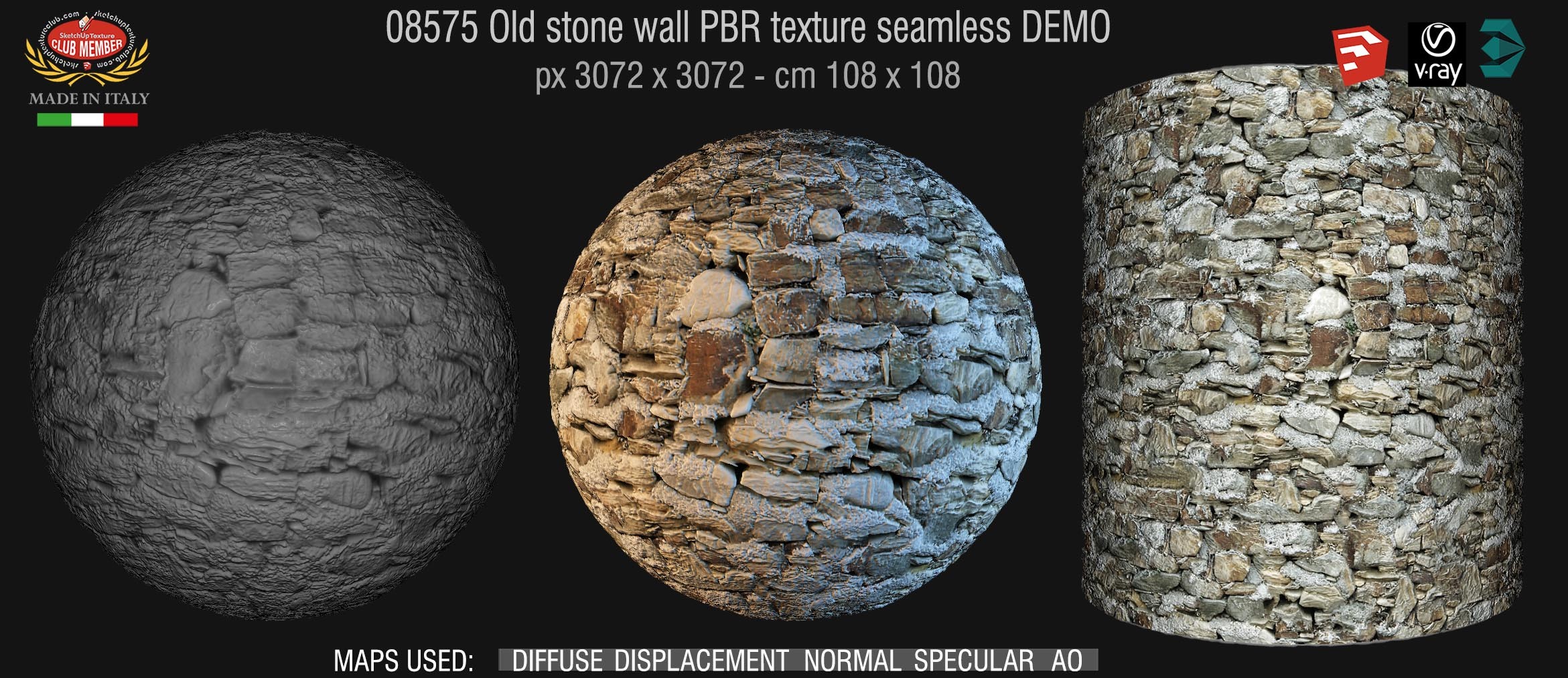 08575 Old stone wall PBR texture seamless DEMO