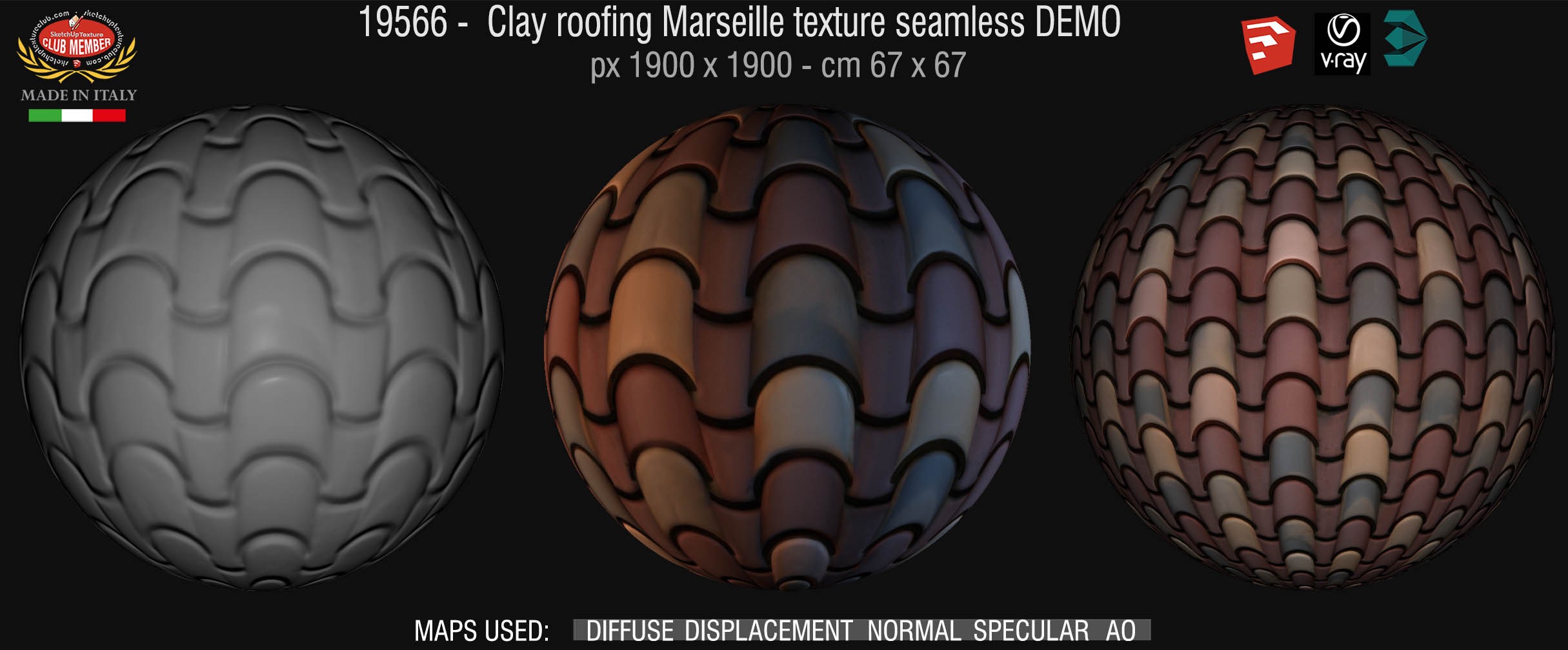 19566 Clay roof texture seamless + maps DEMO