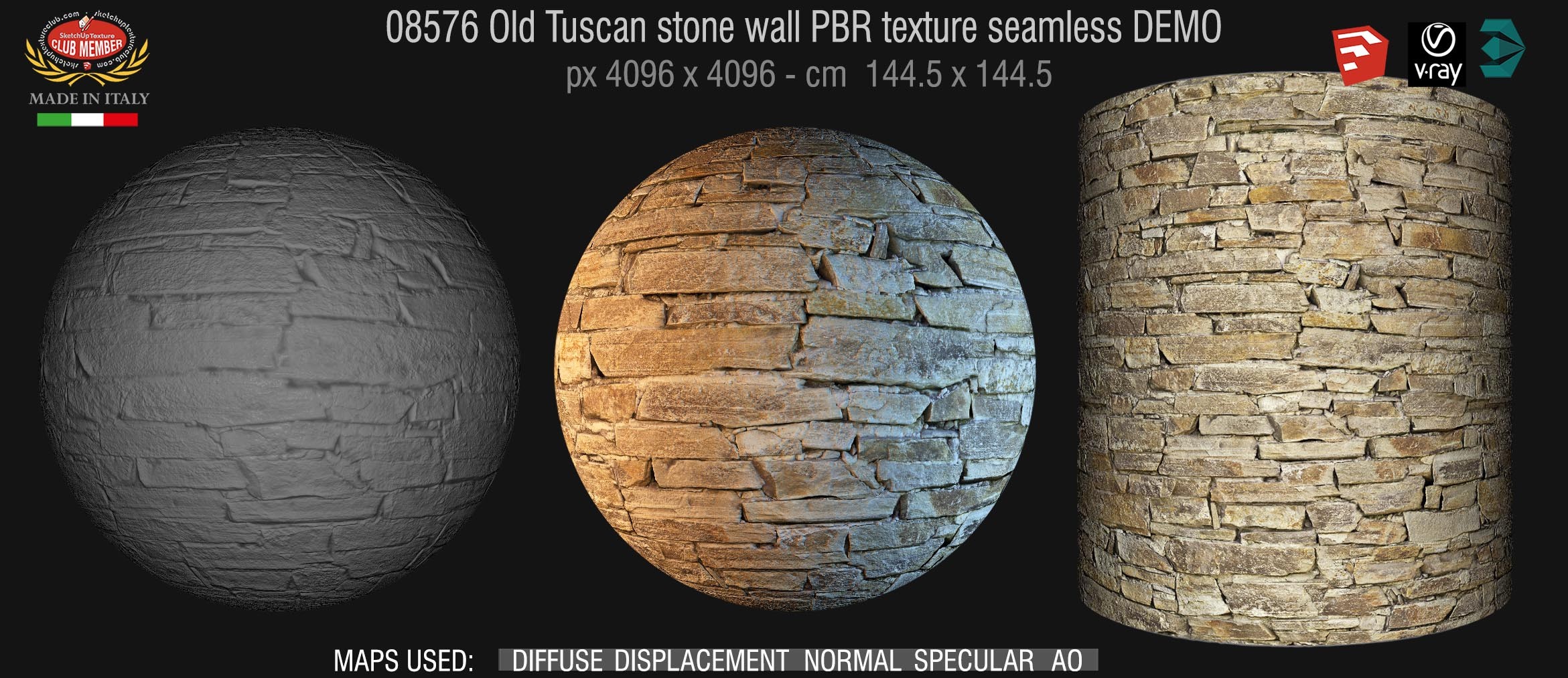 08576 Old Tuscan stone wall PBR texture seamless DEMO