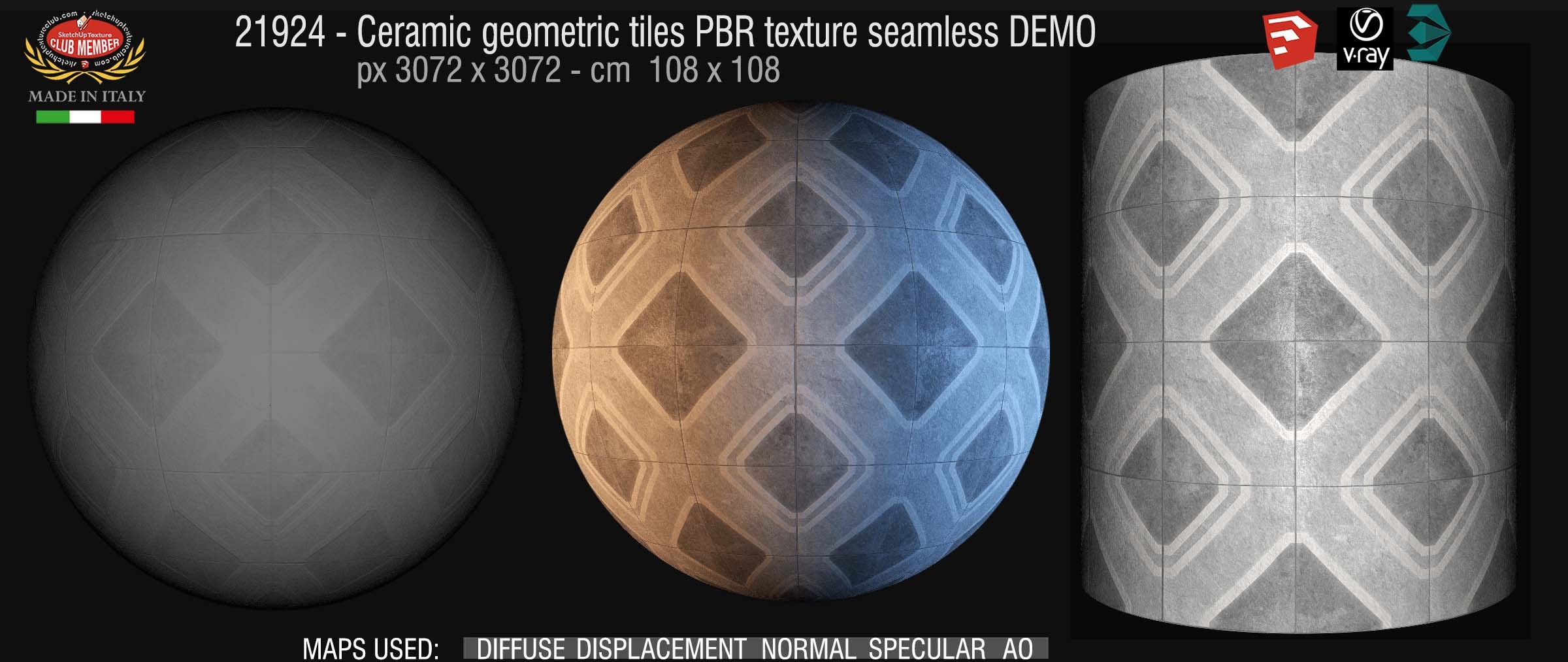 21924 Ceramic geometric tiles concrete effect  PBR texture seamless DEMO