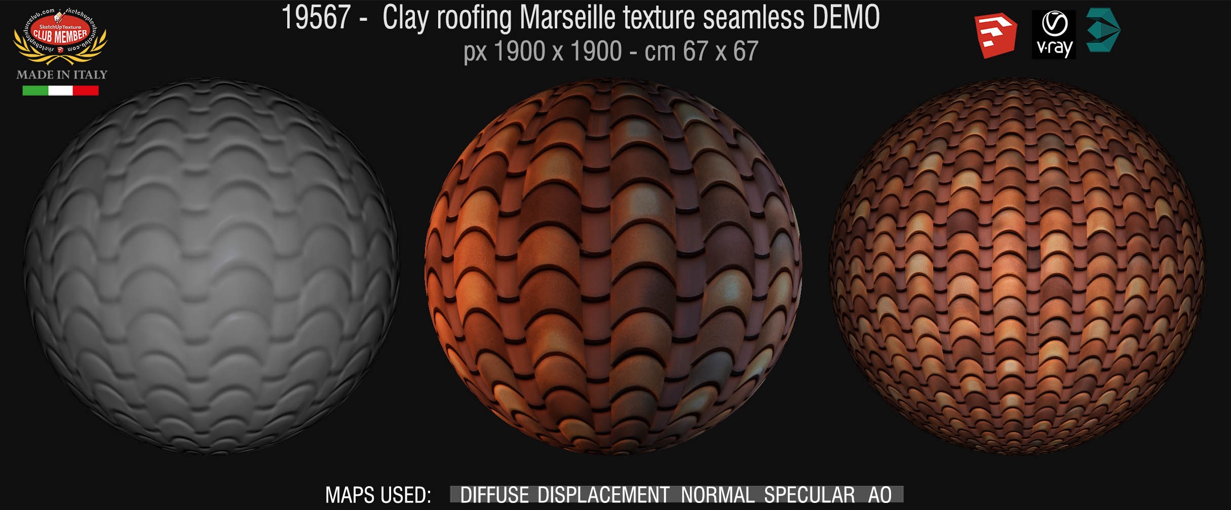 19567 Clay roof texture seamless + maps DEMO
