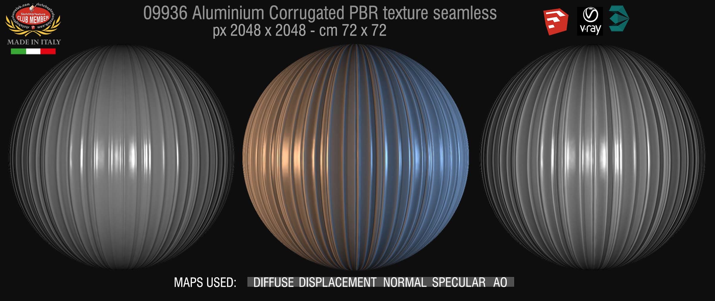 09936 Aluminium corrugated metal PBR texture seamless DEMO