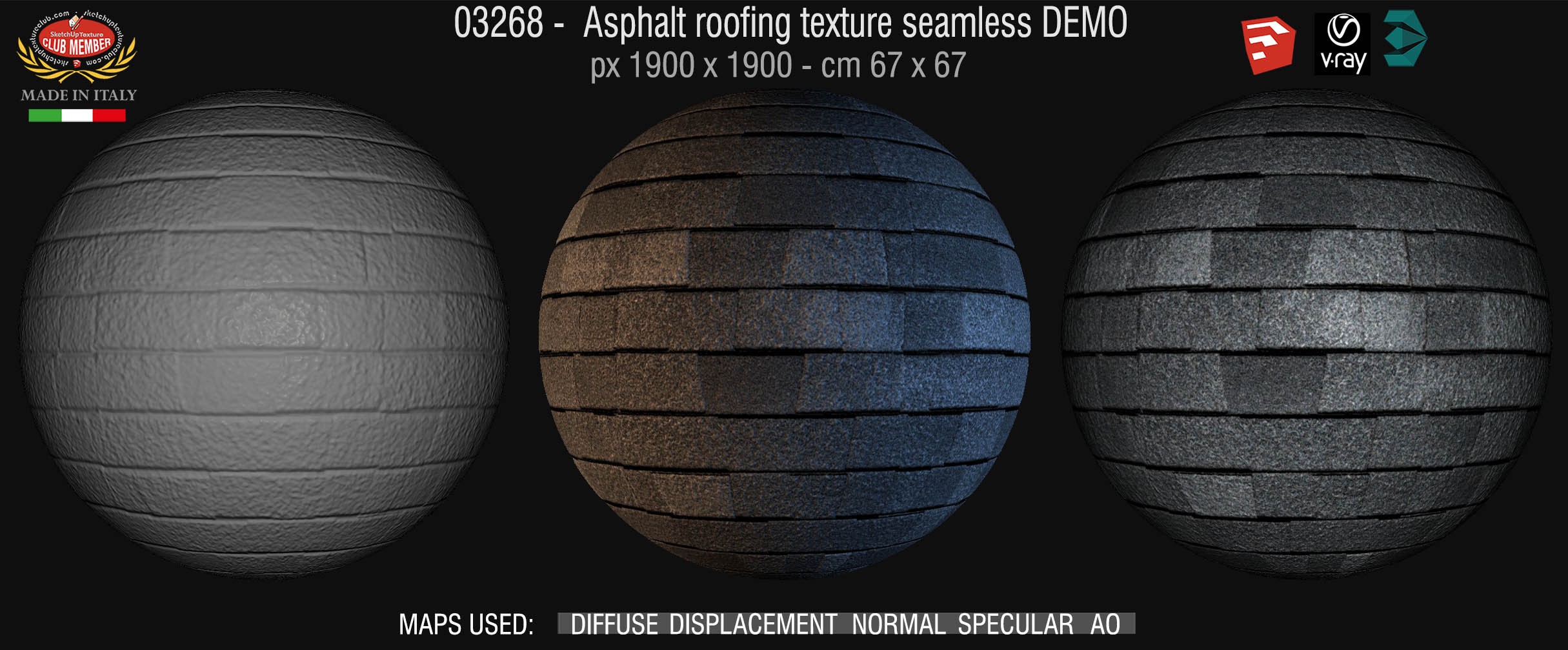 03268 Asphalt roofing texture seamless + maps DEMO