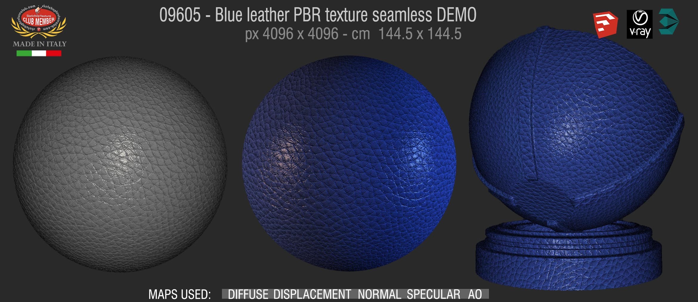 09605 Blue leather PBR texture seamless DEMO