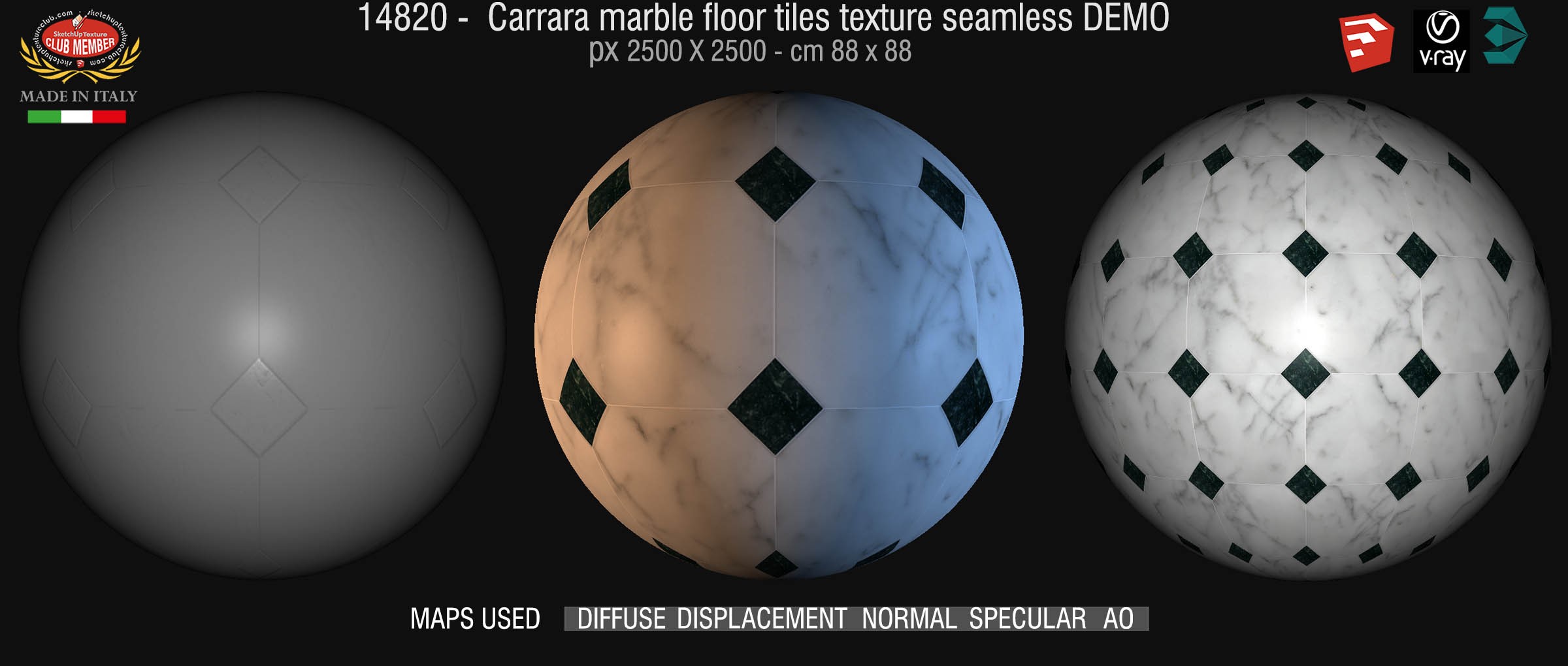 14820 Carrara marble floor tile texture seamless + maps DEMO