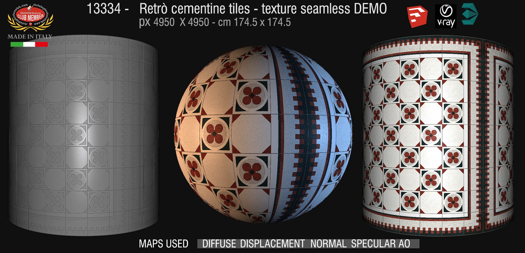 13334 retrò cementine tiles - texture seamless + maps DEMO